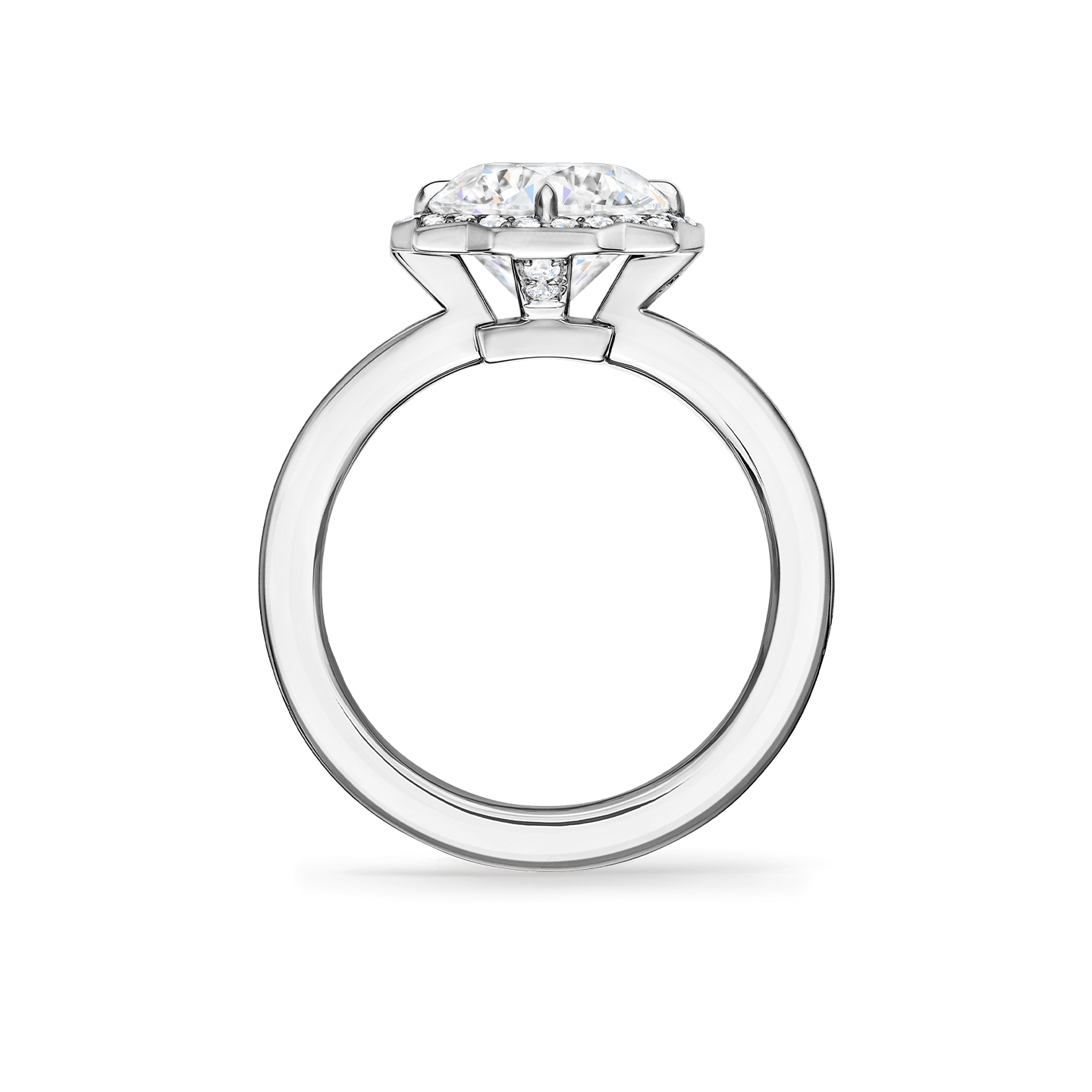 Vue latérale de la Bague de fiançailles Belle diamant taille brillant et micro pavage