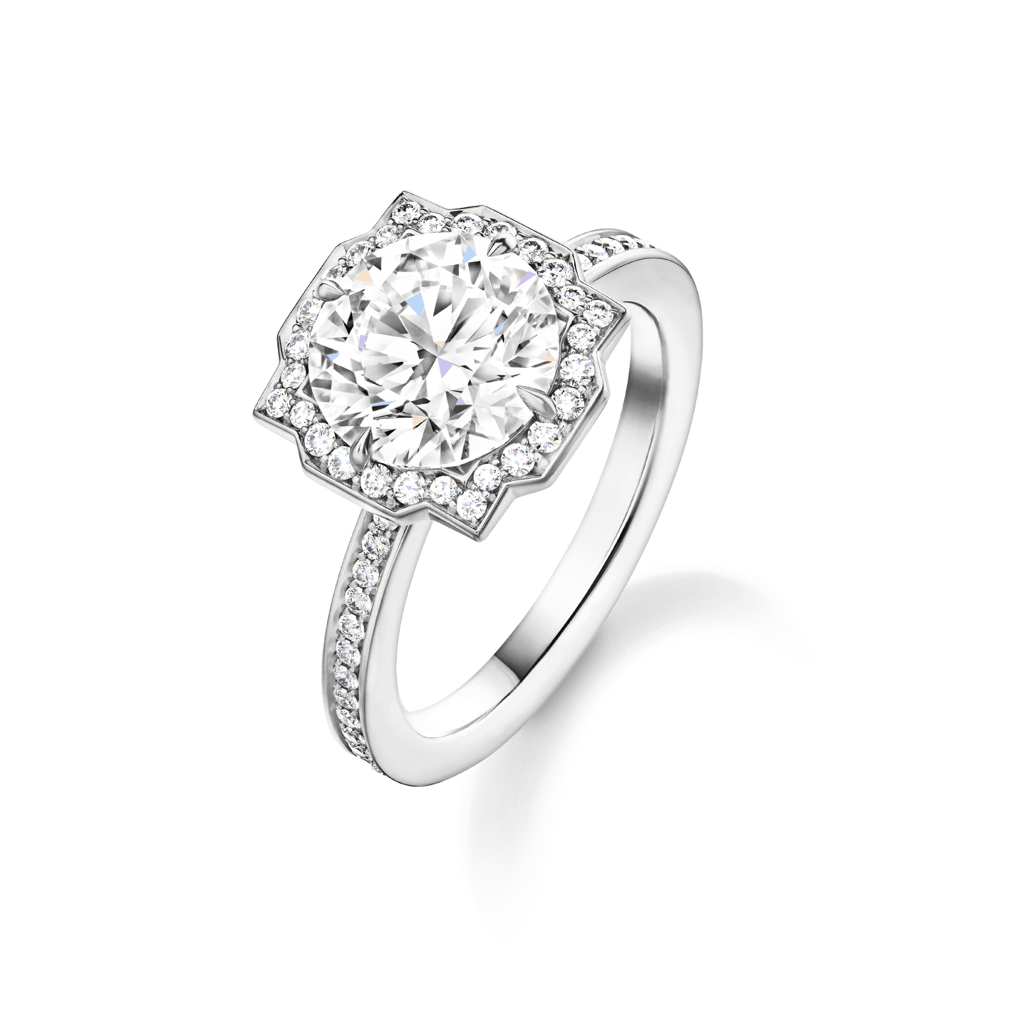 Vue en angle de la Bague de fiançailles Belle diamant taille brillant et micro pavage