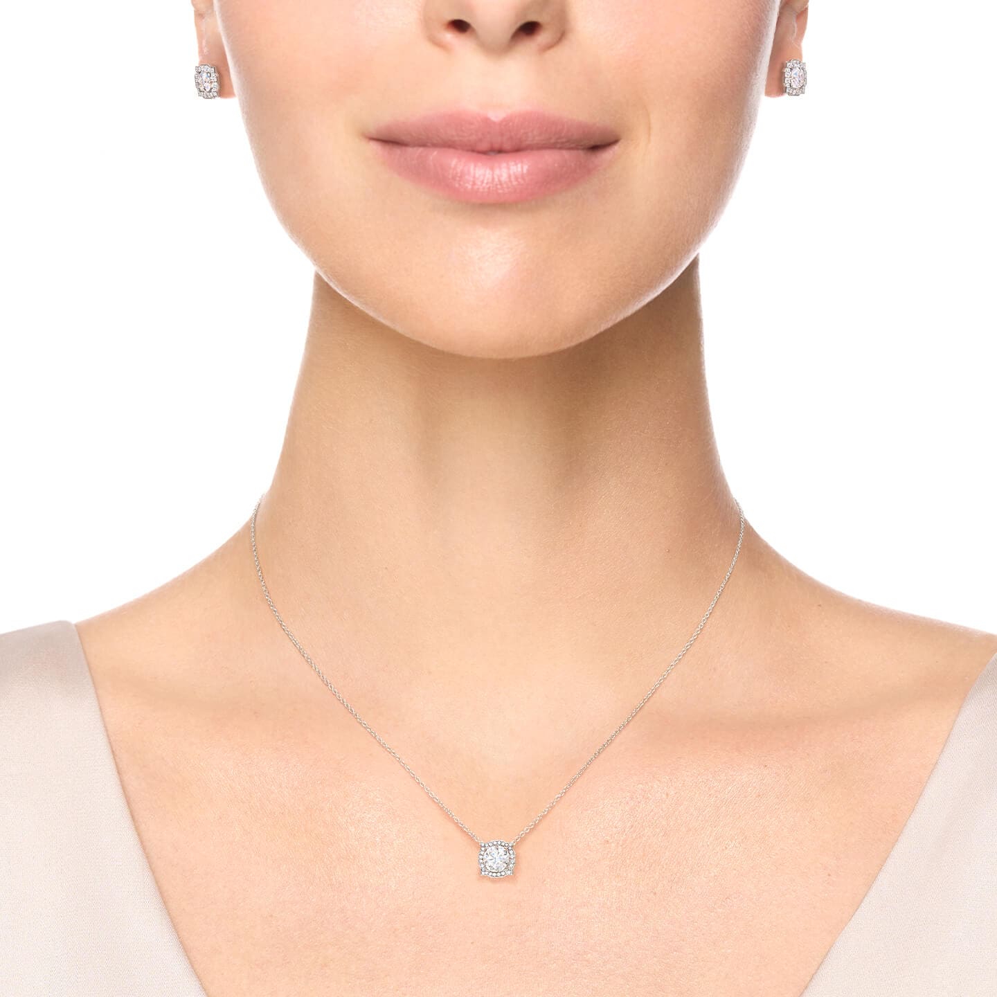 Belle Round Brilliant Diamond Micropave Pendant on a model