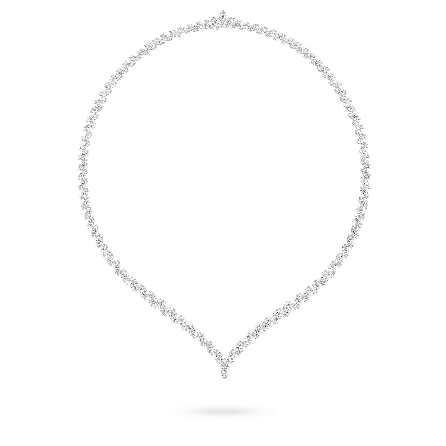 Vue de face de la Collier Riviere en diamant taille marquise