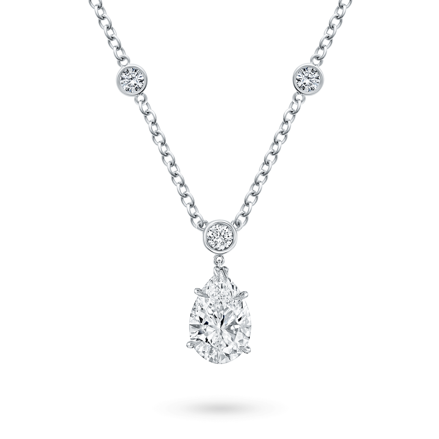 18K White Gold Halo Pear Shape Diamond Necklace