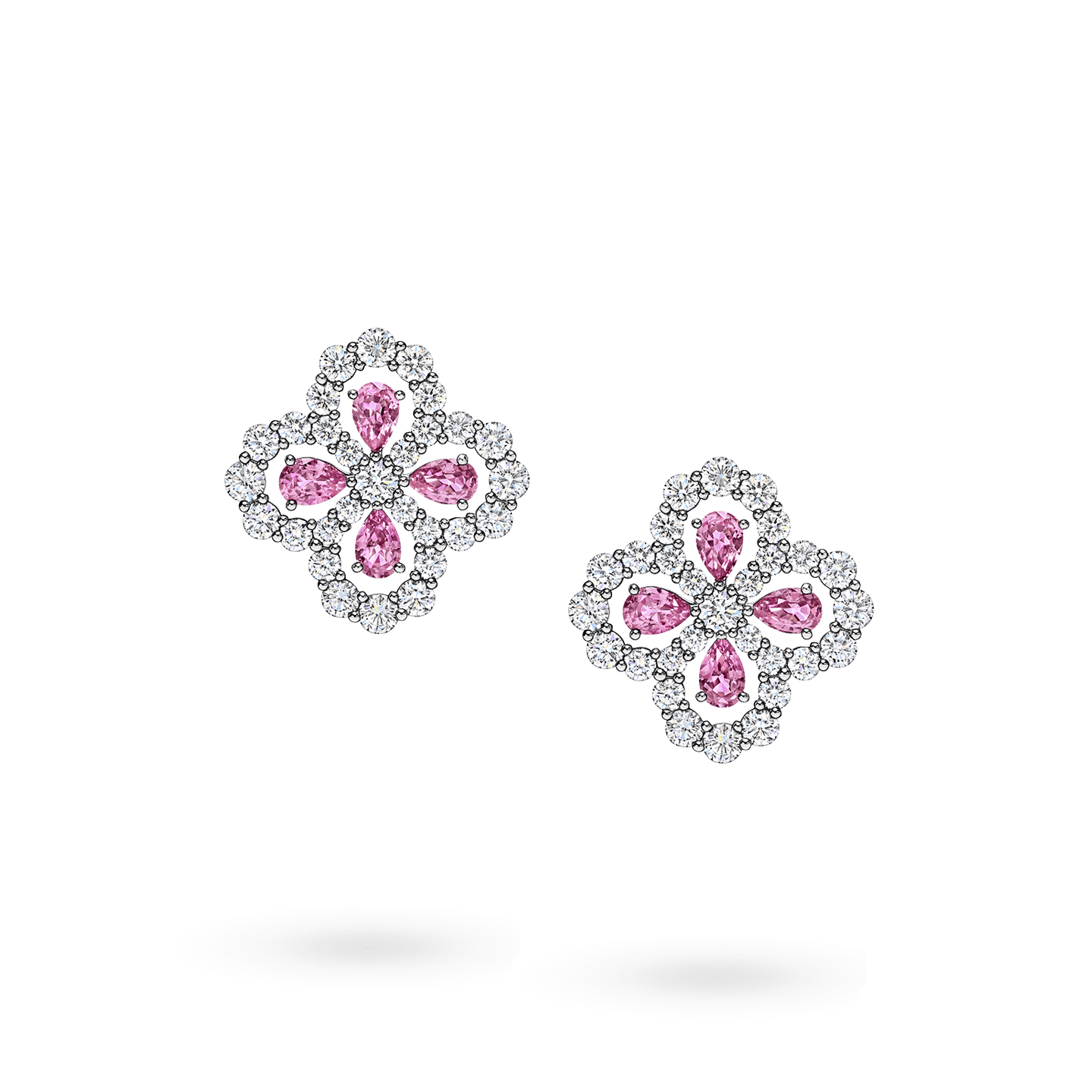 Pink Sapphire  Diamond Micro Set Halo Stud Earrings