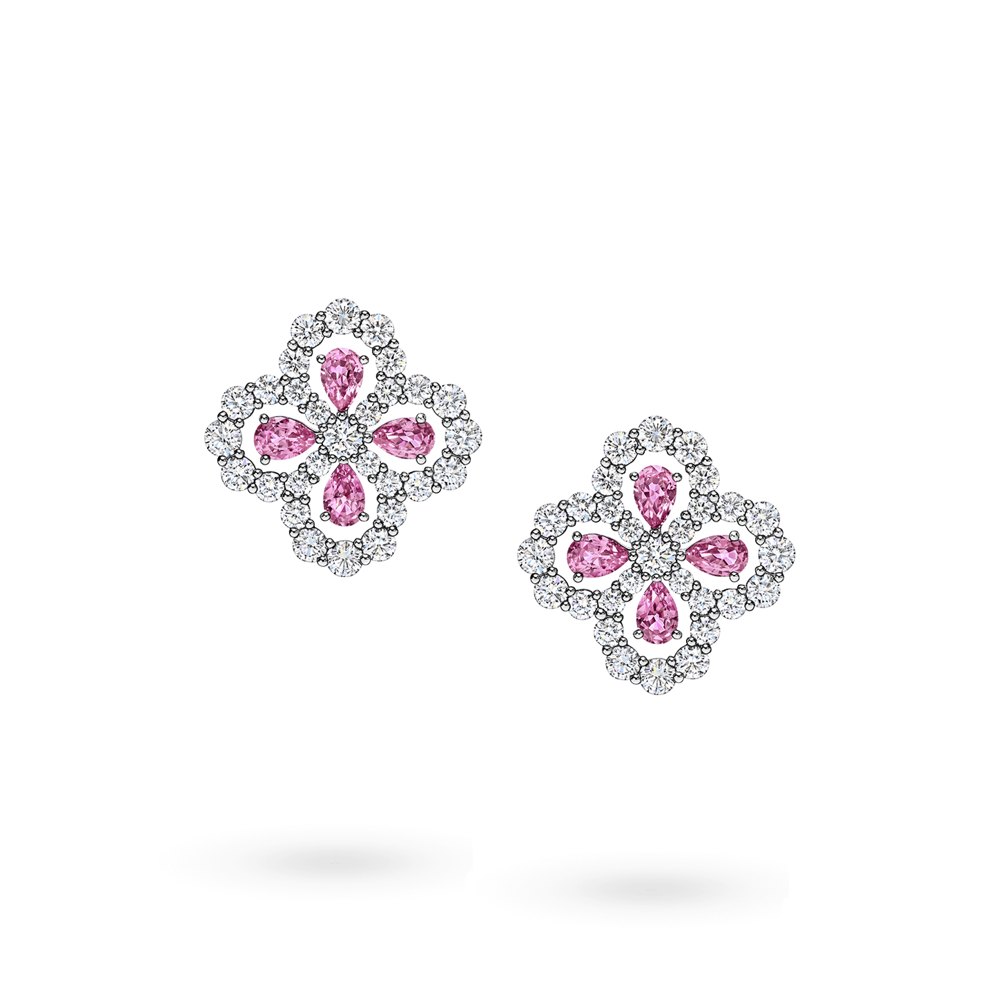 Vue de face de la Boucles d'oreilles Diamond Loop en saphir rose et diamant