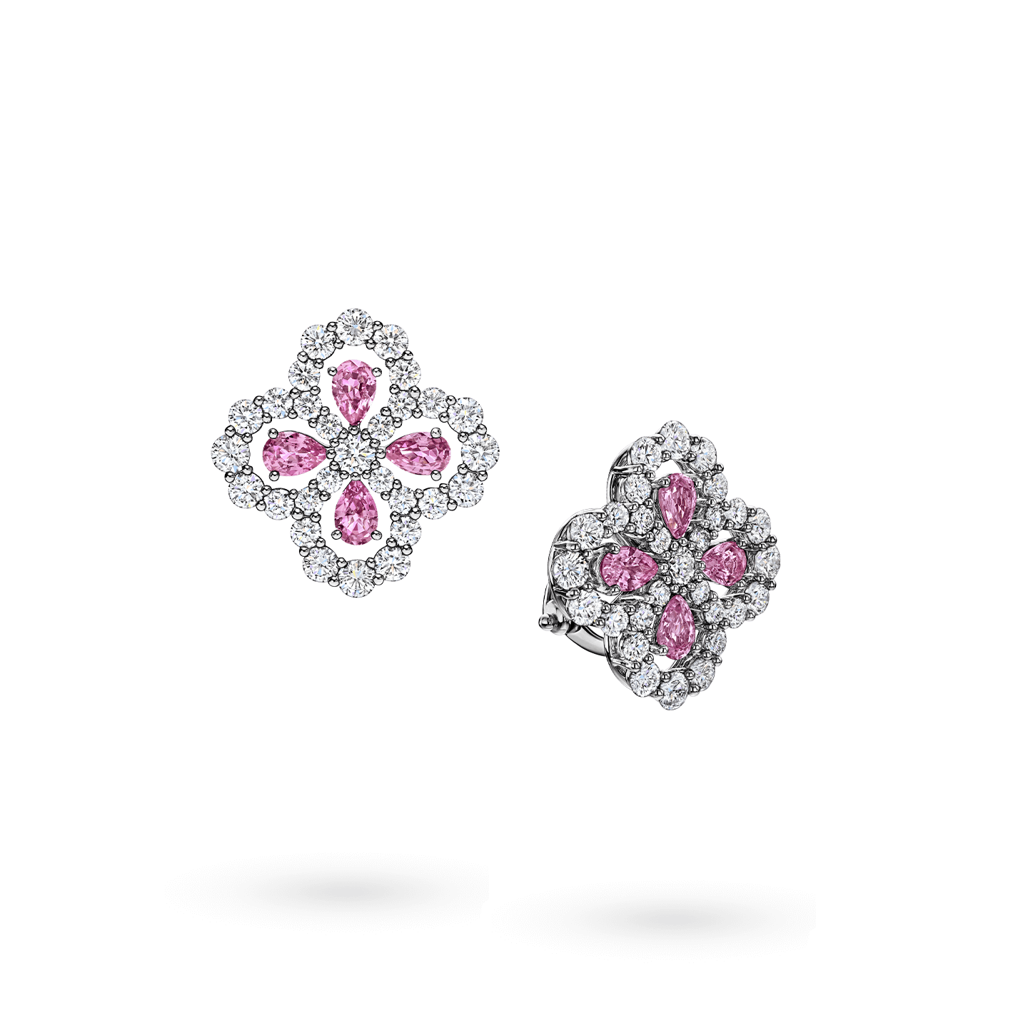Diamond Loop粉色蓝宝石和钻石耳环斜视图