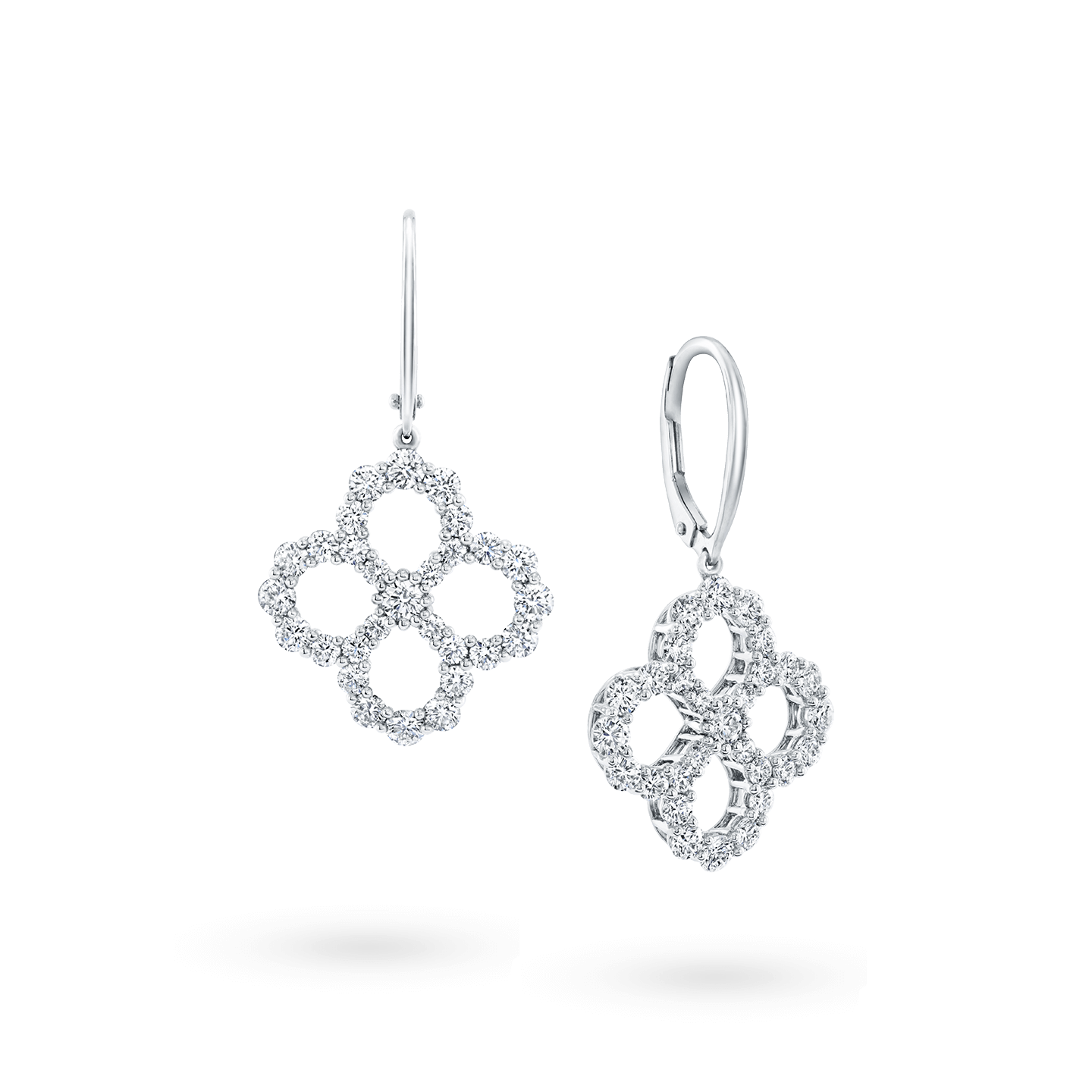 Angled view of the Diamond Loop Open Motif Diamond Earrings on Platinum Wire