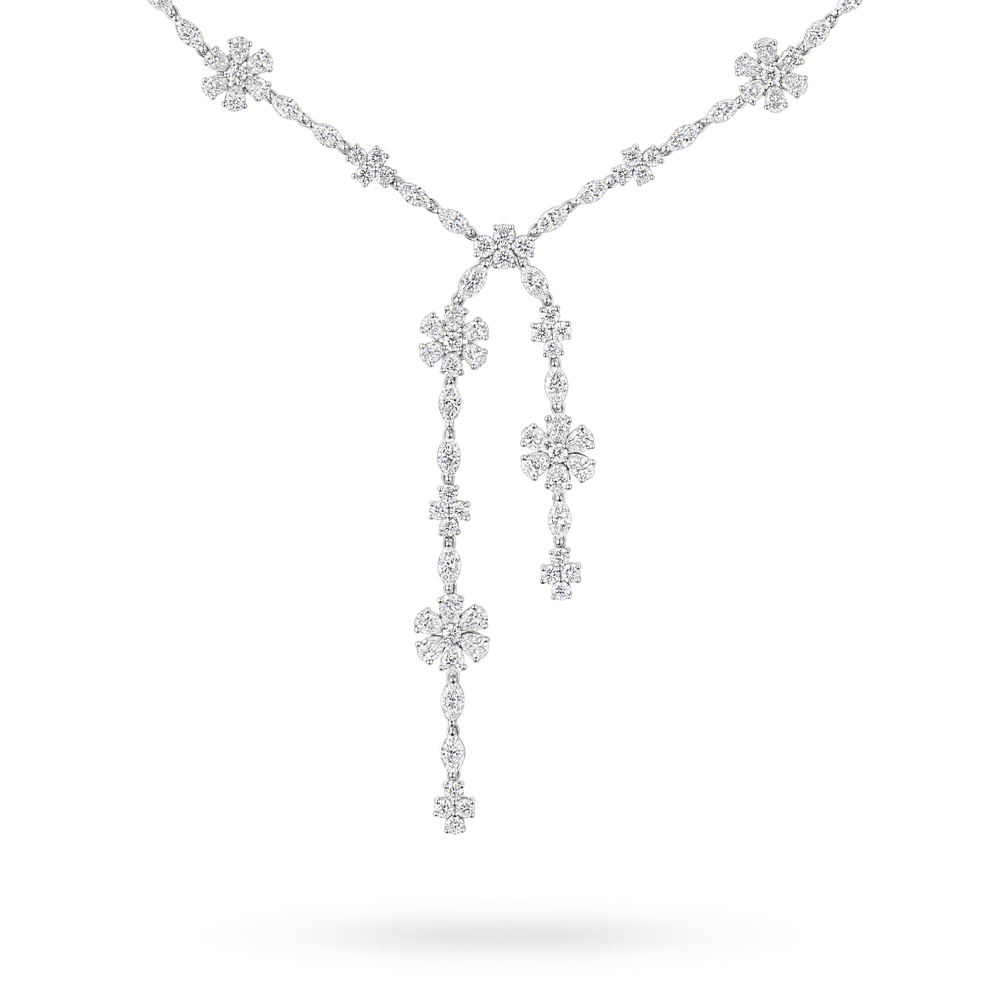 Close-up view of the Forget-Me-Not Diamond Lariat Necklace
