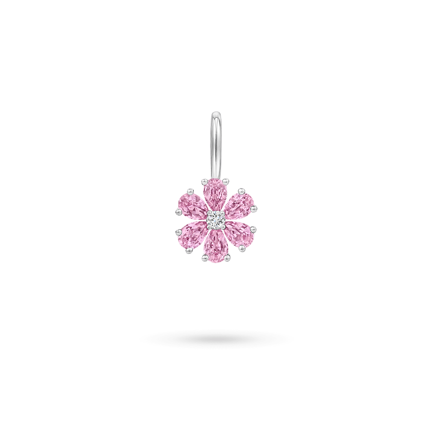 Front view of the Forget-Me-Not Pink Sapphire and Diamond Charm