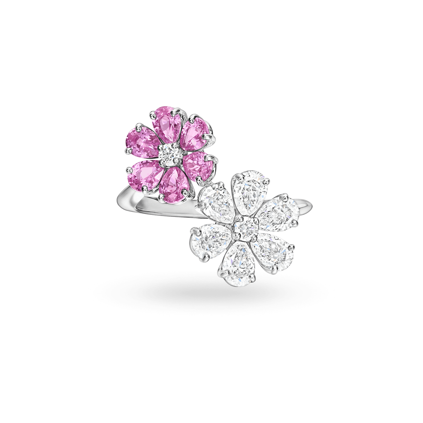 Forget-Me-Not Pink Sapphire and Diamond Twin Ring