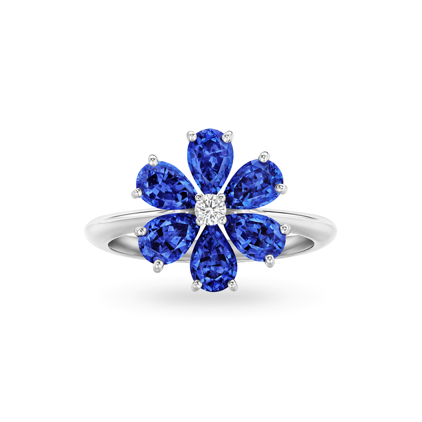 Front view of the Forget-Me-Not Sapphire and Diamond Ring