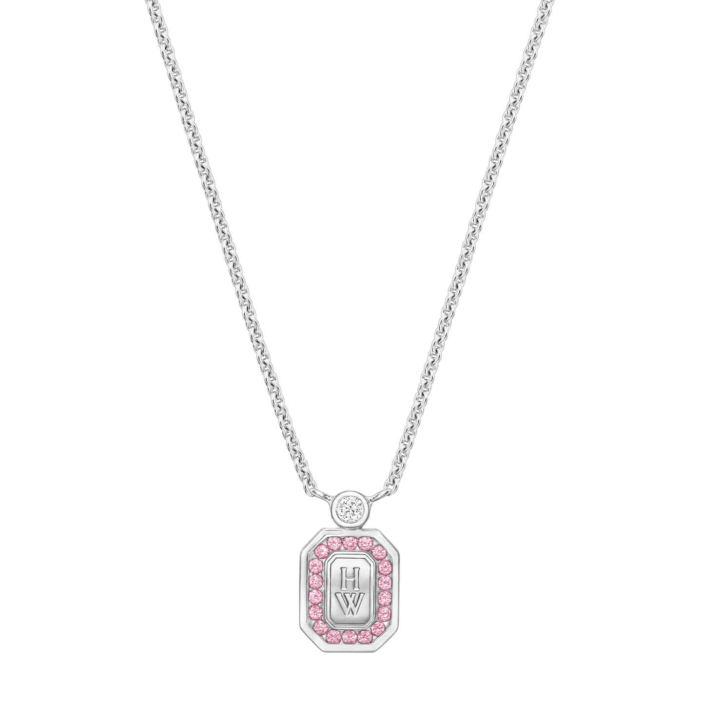 HW Logo Platinum Diamond Pendant with Pink Sapphires