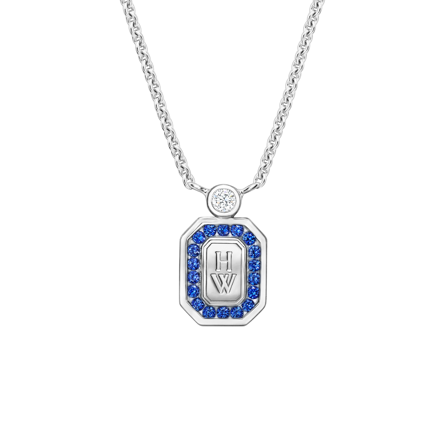 HW Logo Platinum Diamond Pendant with Sapphires