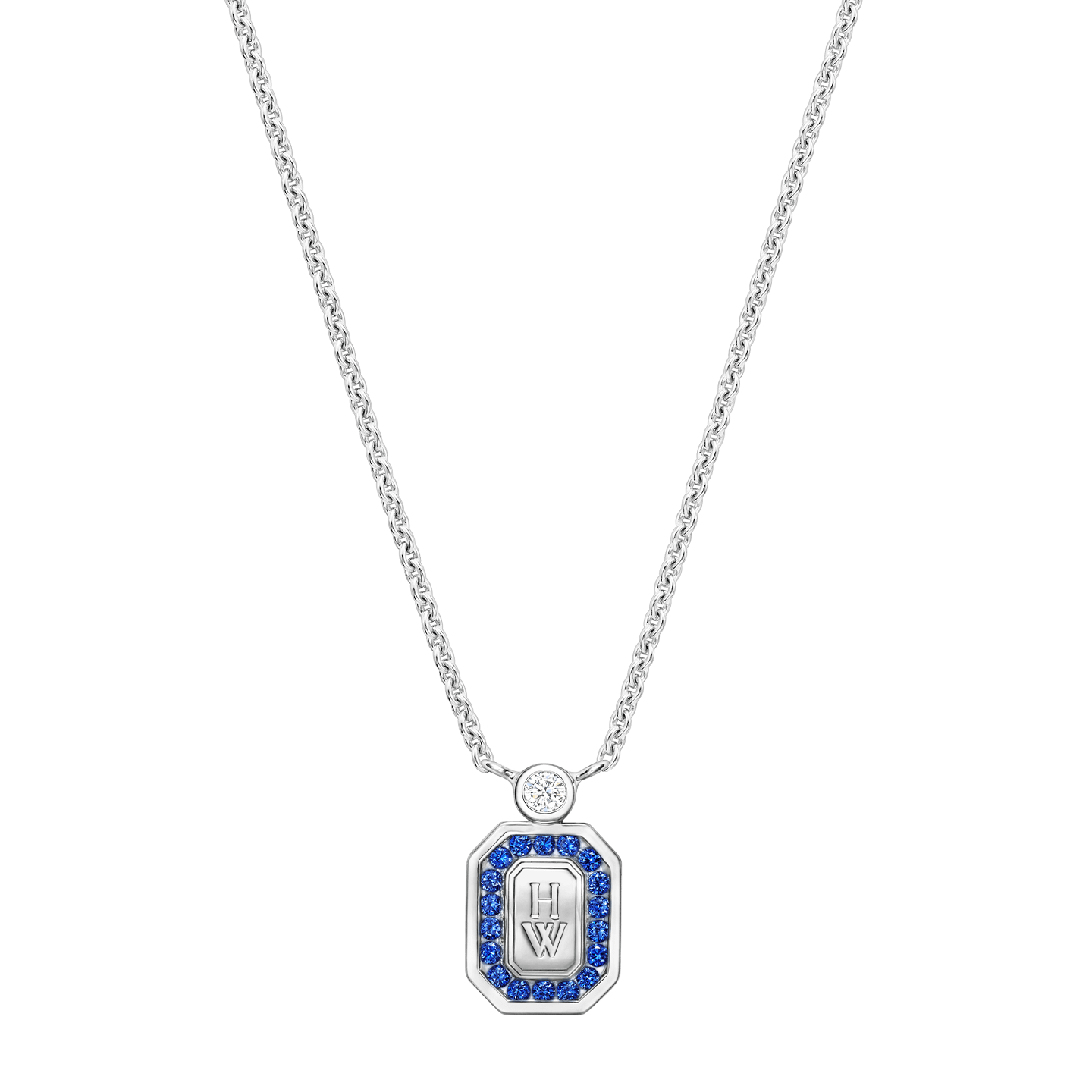 HW Logo Platinum Diamond Pendant with Sapphires