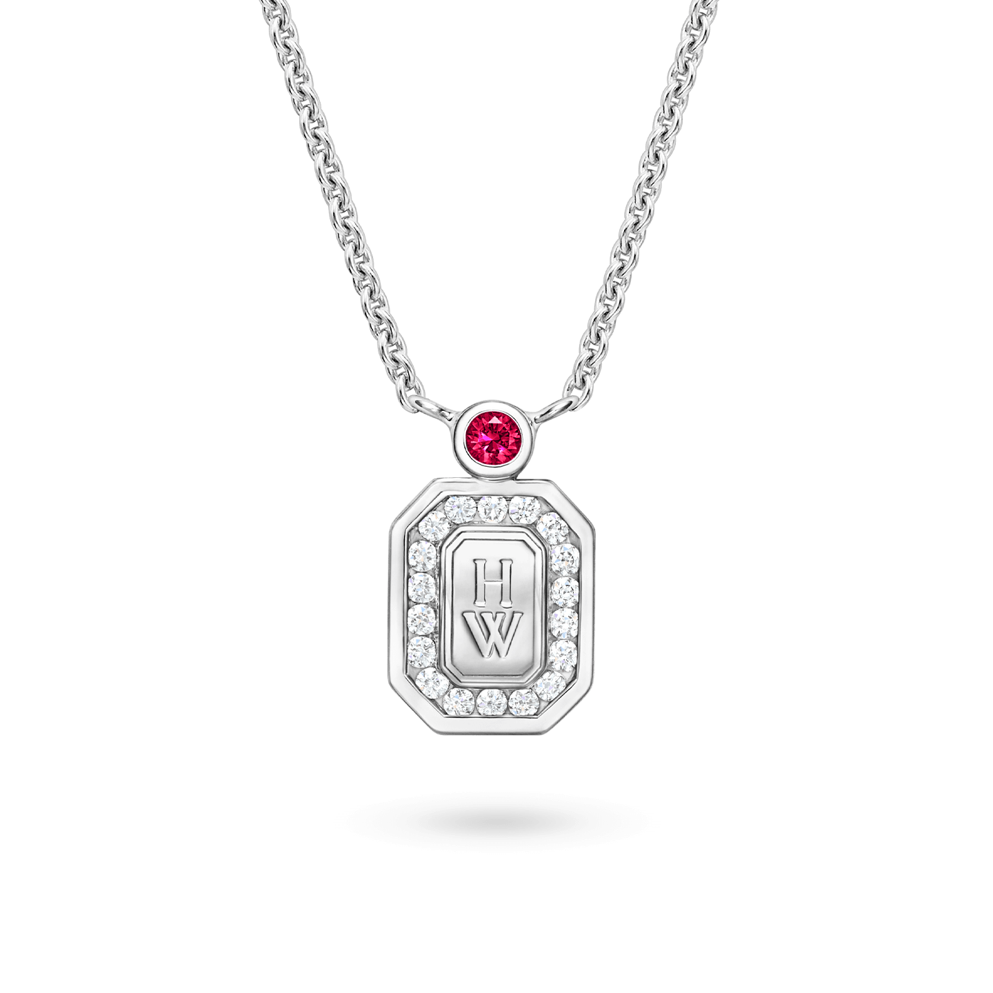 HW Logo Ruby Accent Pendant in Platinum, Product Image 1