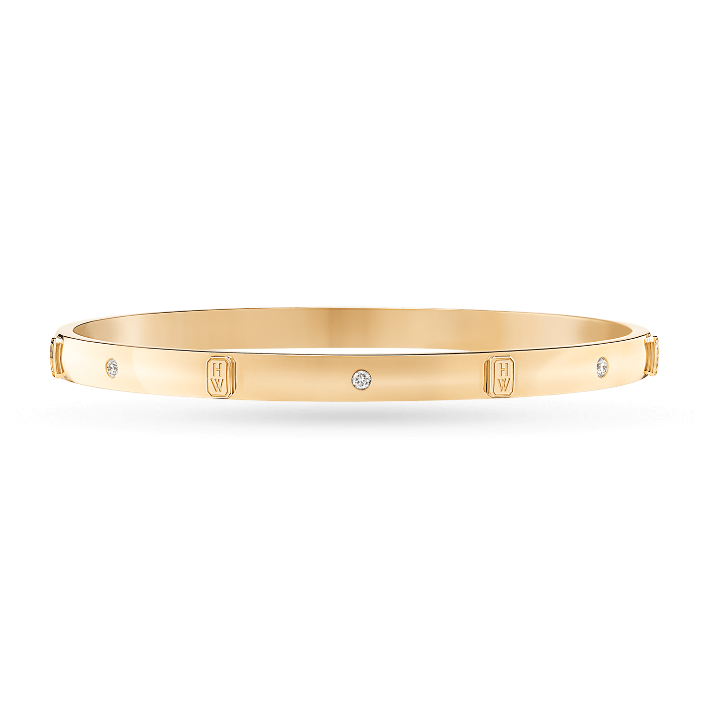 Hw Logo Yellow Gold Accent Diamond Bangle Bracelet Harry Winston