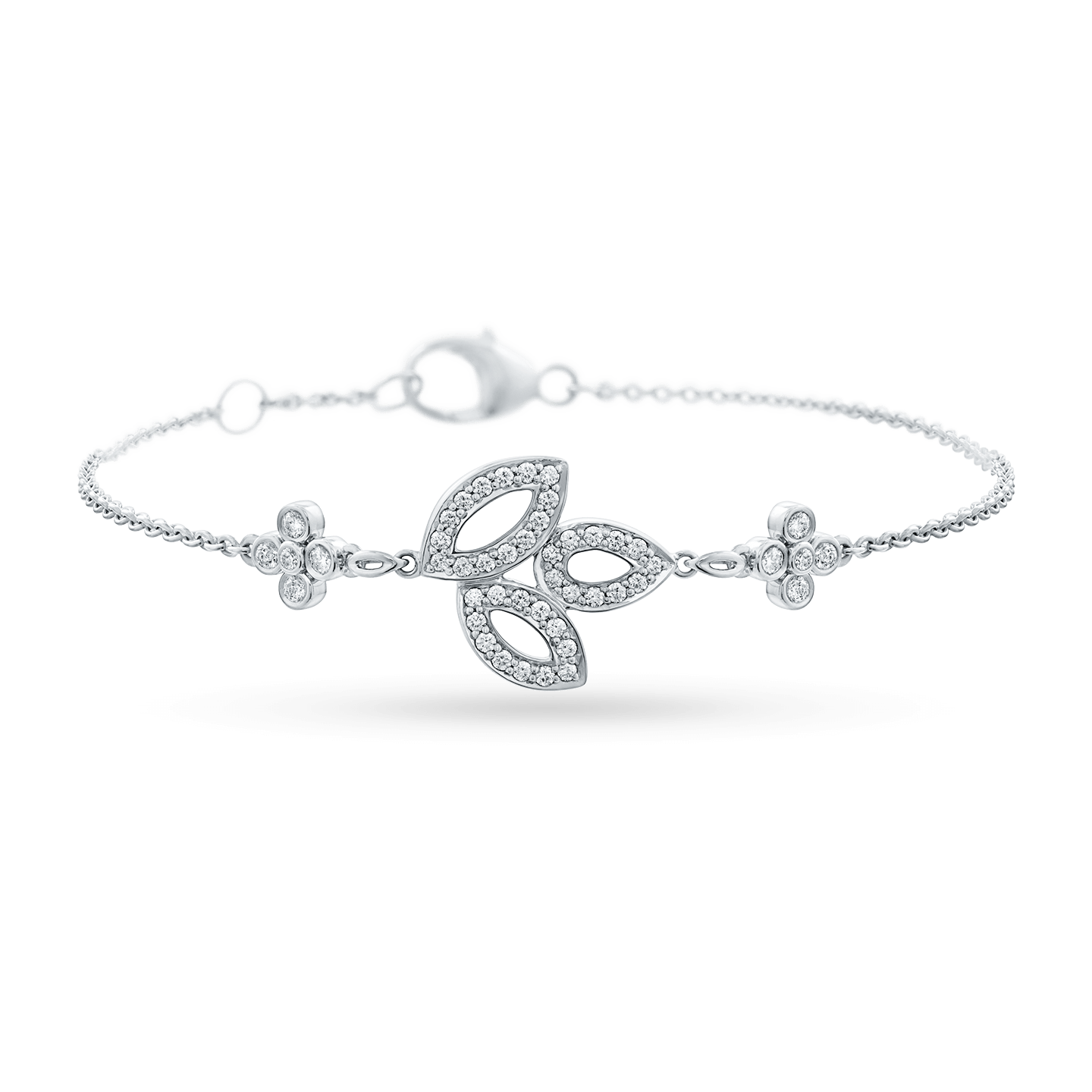 Front view of the Lily Cluster Platinum Diamond Bracelet
