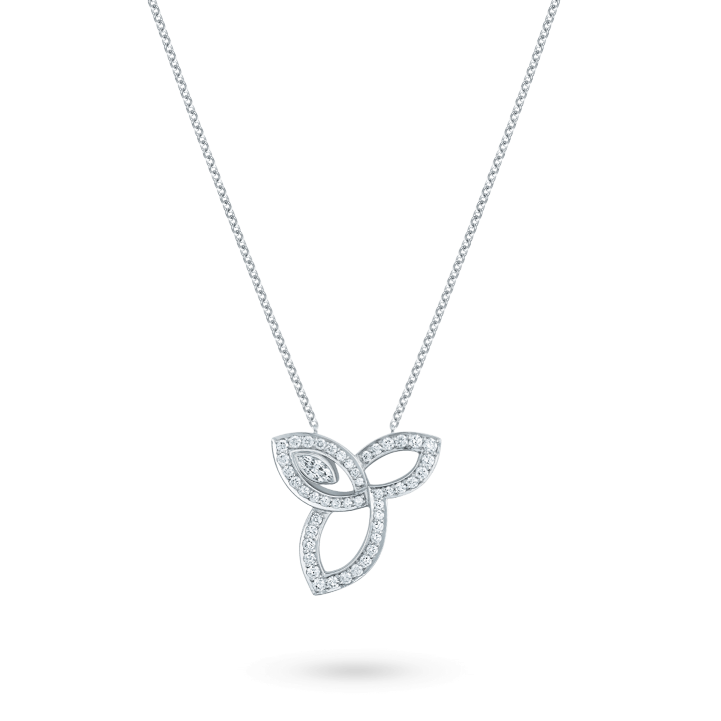 Lily Cluster Platinum Diamond Pendant on a longer chain