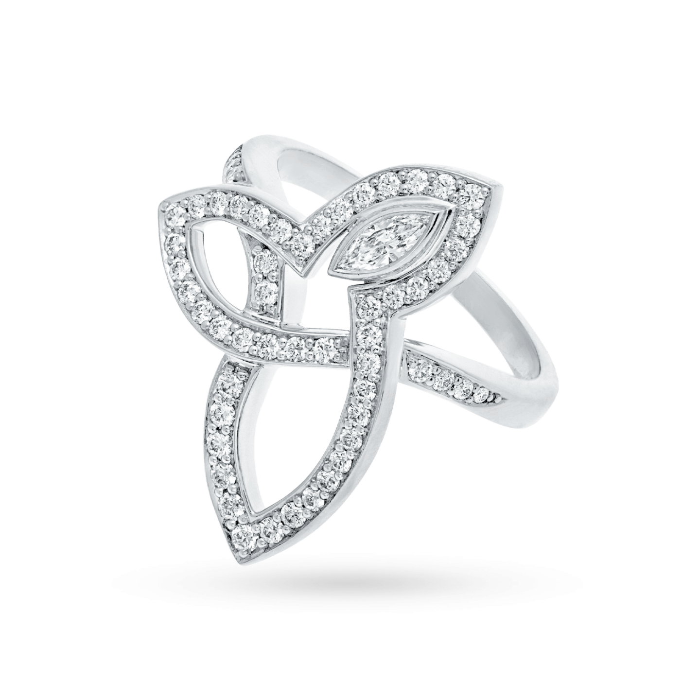 Angled view of the Lily Cluster Platinum Diamond Ring