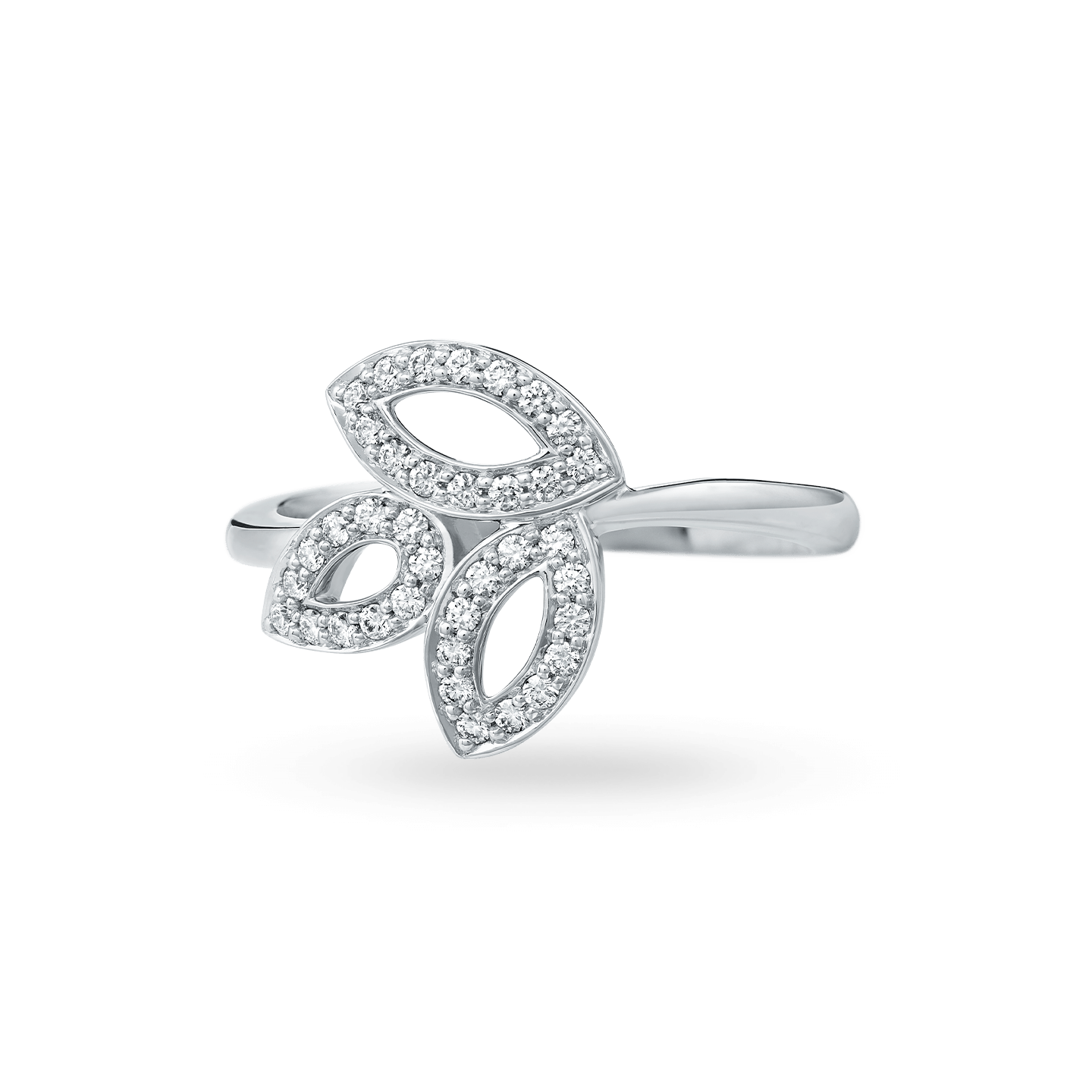 Angled view of the Lily Cluster Platinum Diamond Ring
