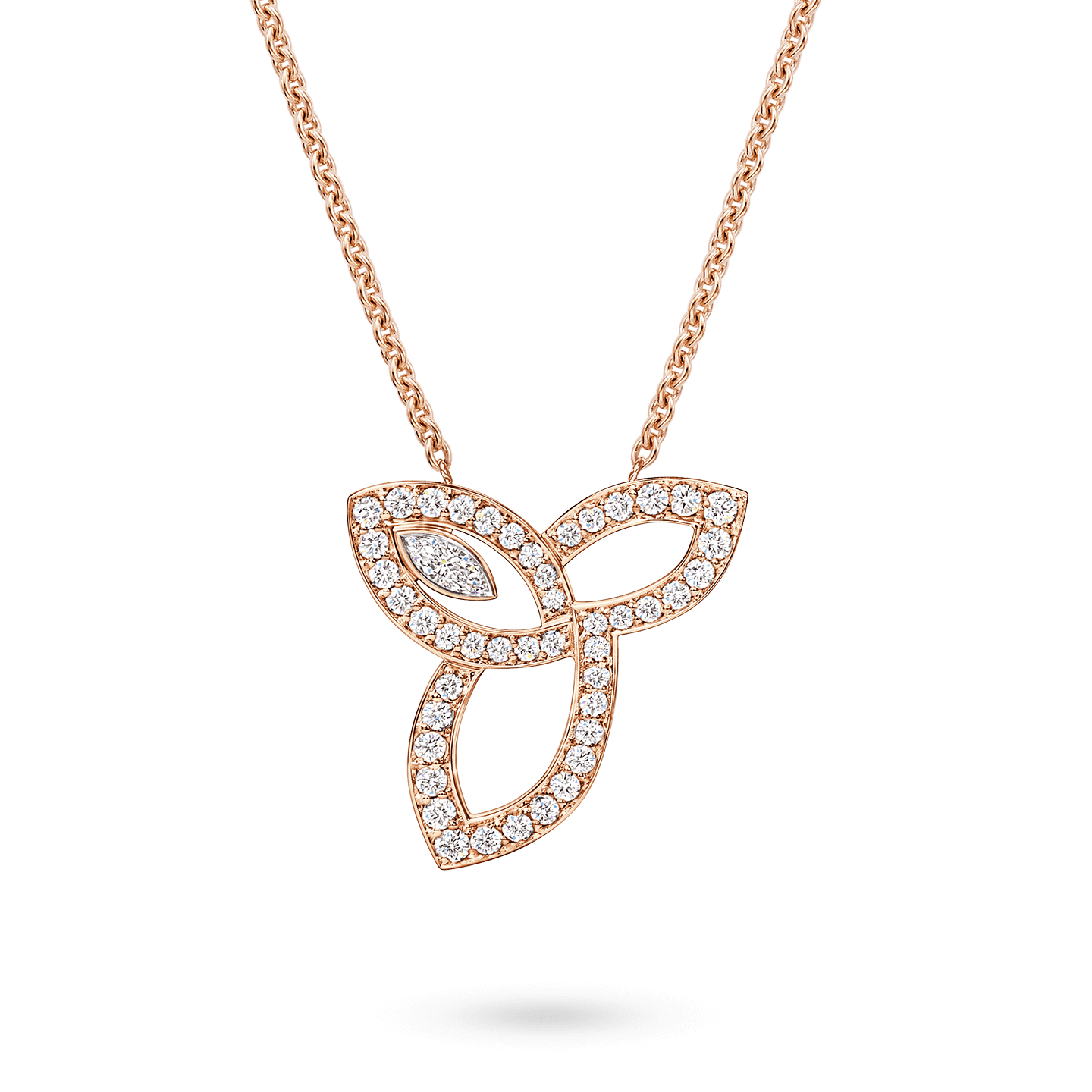 Pendentif Lily Cluster en or rose et diamant sur une chaîne