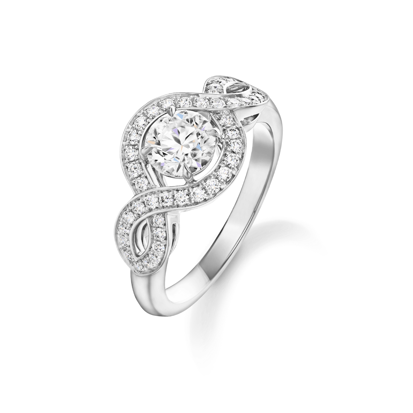 Angled view of the Lily Cluster Round Brilliant Diamond Engagement Ring