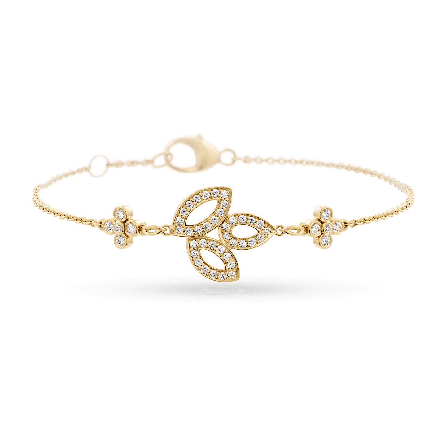 Front view of the Lily Cluster Yellow Gold Diamond Bracelet