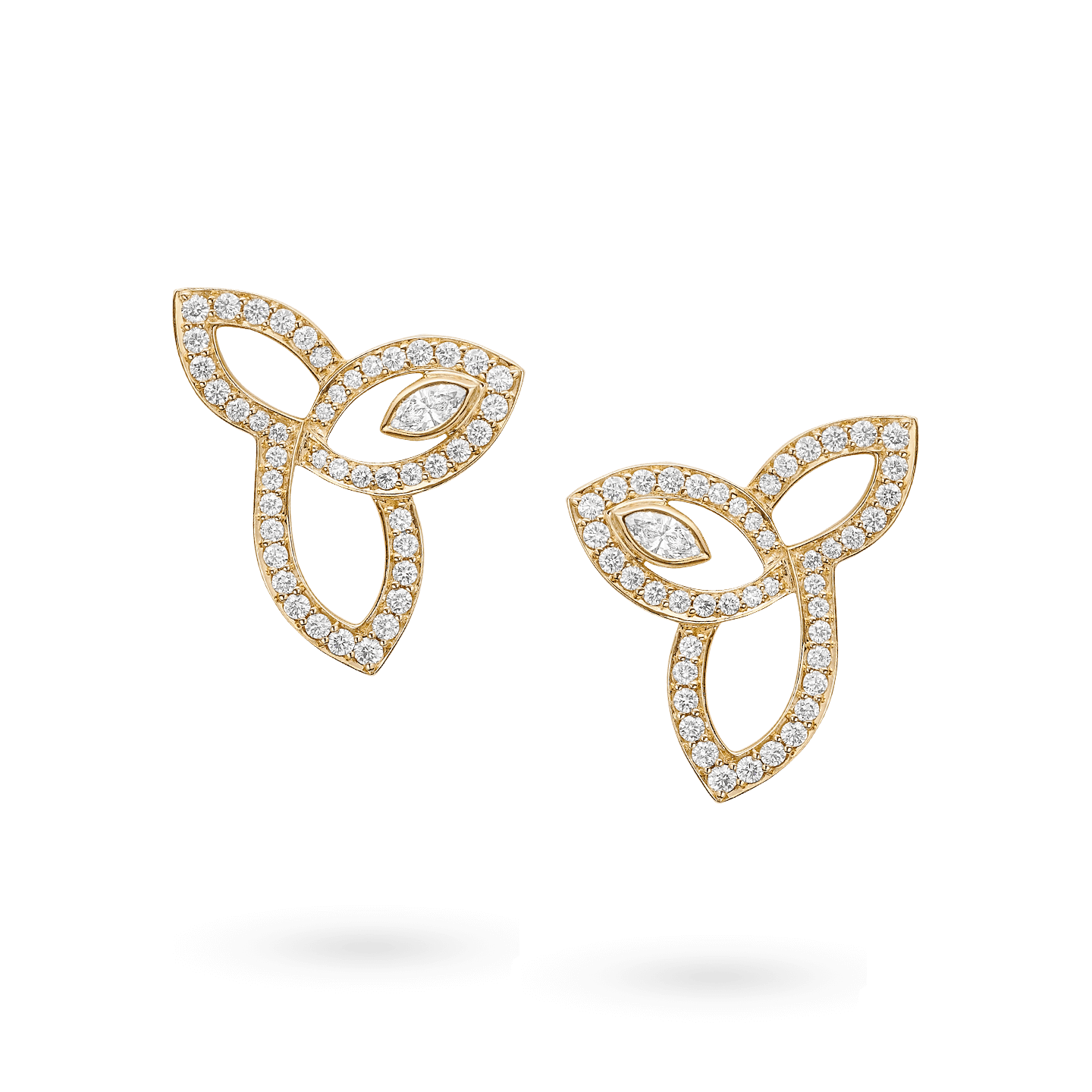 Front view of the Lily Cluster Yellow Gold Diamond Earrings