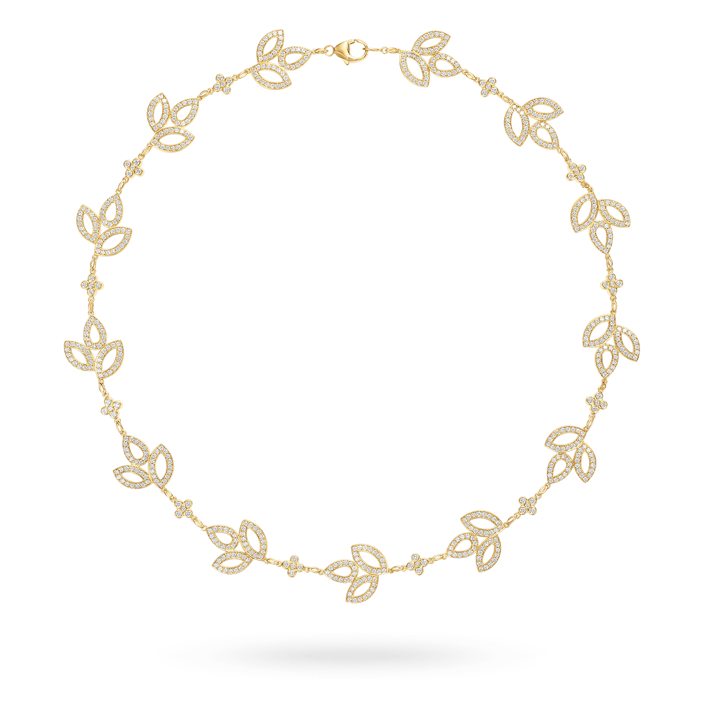 Vue de face de la Collier Lily Cluster en or jaune et diamant