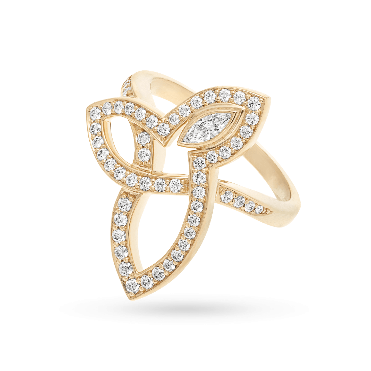 Angled view of theLily Cluster Yellow Gold Diamond Ring