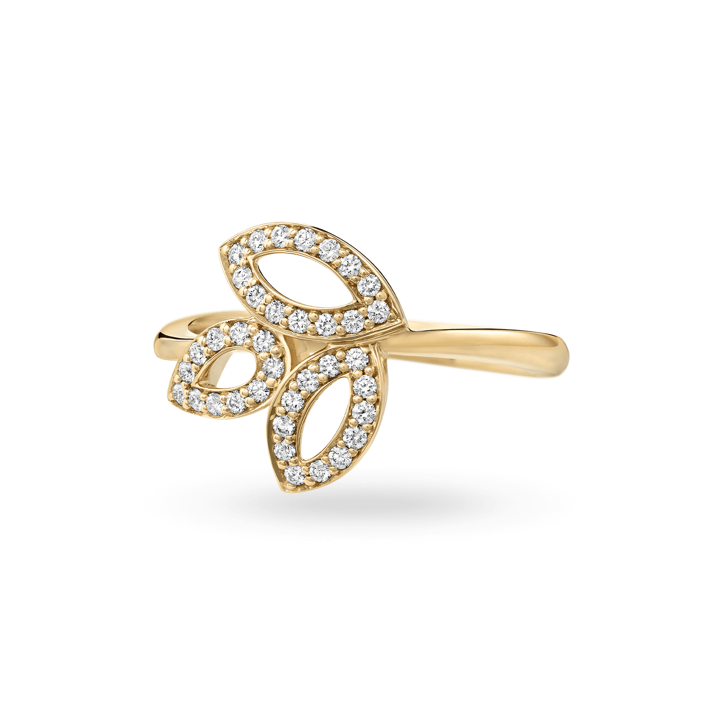 Angled view of theLily Cluster Yellow Gold Diamond Ring
