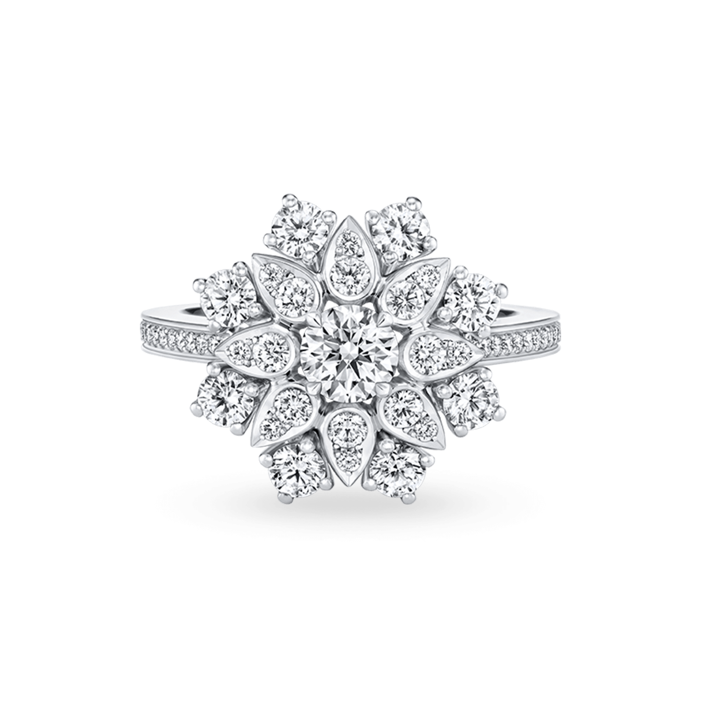 Front view of the Lotus Cluster Small Diamond Ring