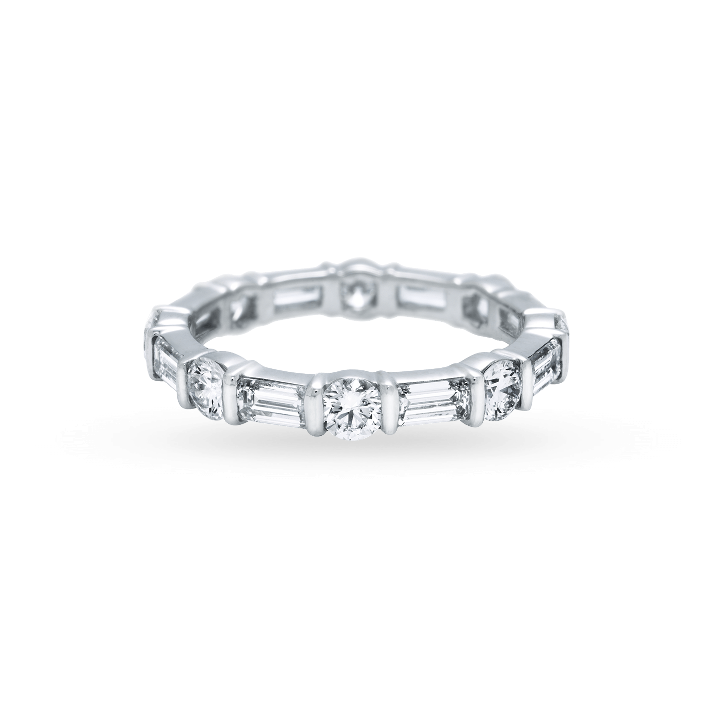 Bar-Set Round Brilliant and Emerald-Cut Diamond Wedding Band, Product Image 2