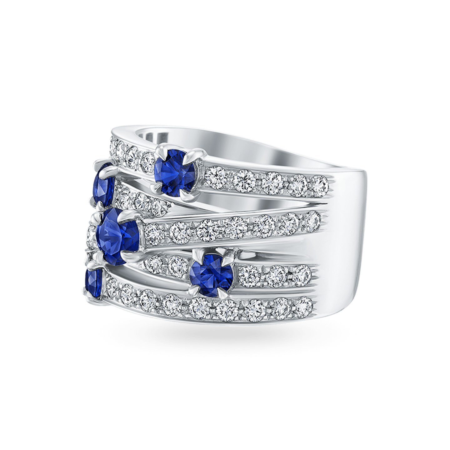 Diamond and Blue Sapphire Two Row Ring