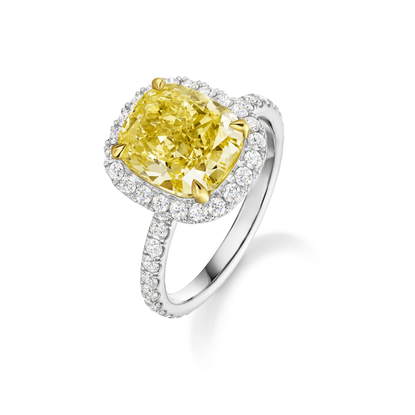 Angled view of the Cushion-Cut Yellow Diamond Micropavé Ring
