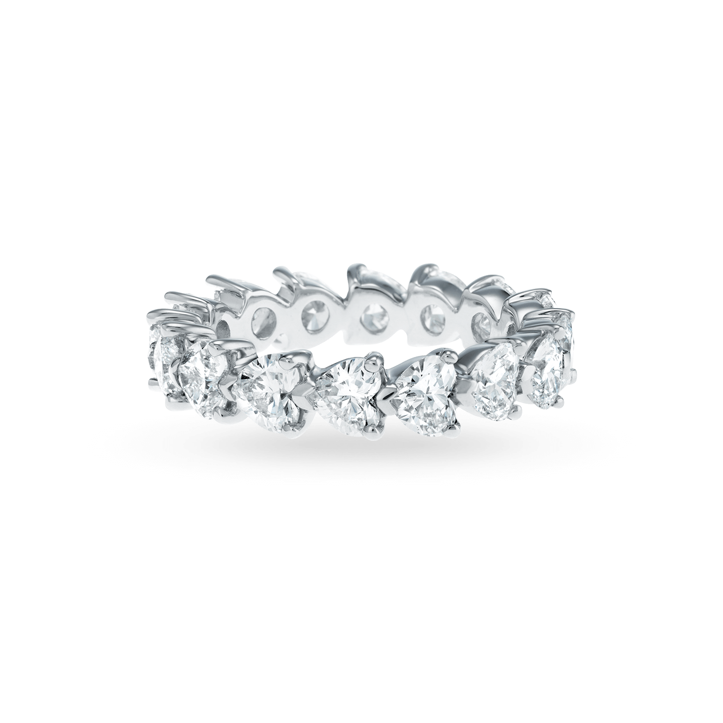 Eternity Ring with Prong Set Heart Shaped Diamonds in 18k White Gold