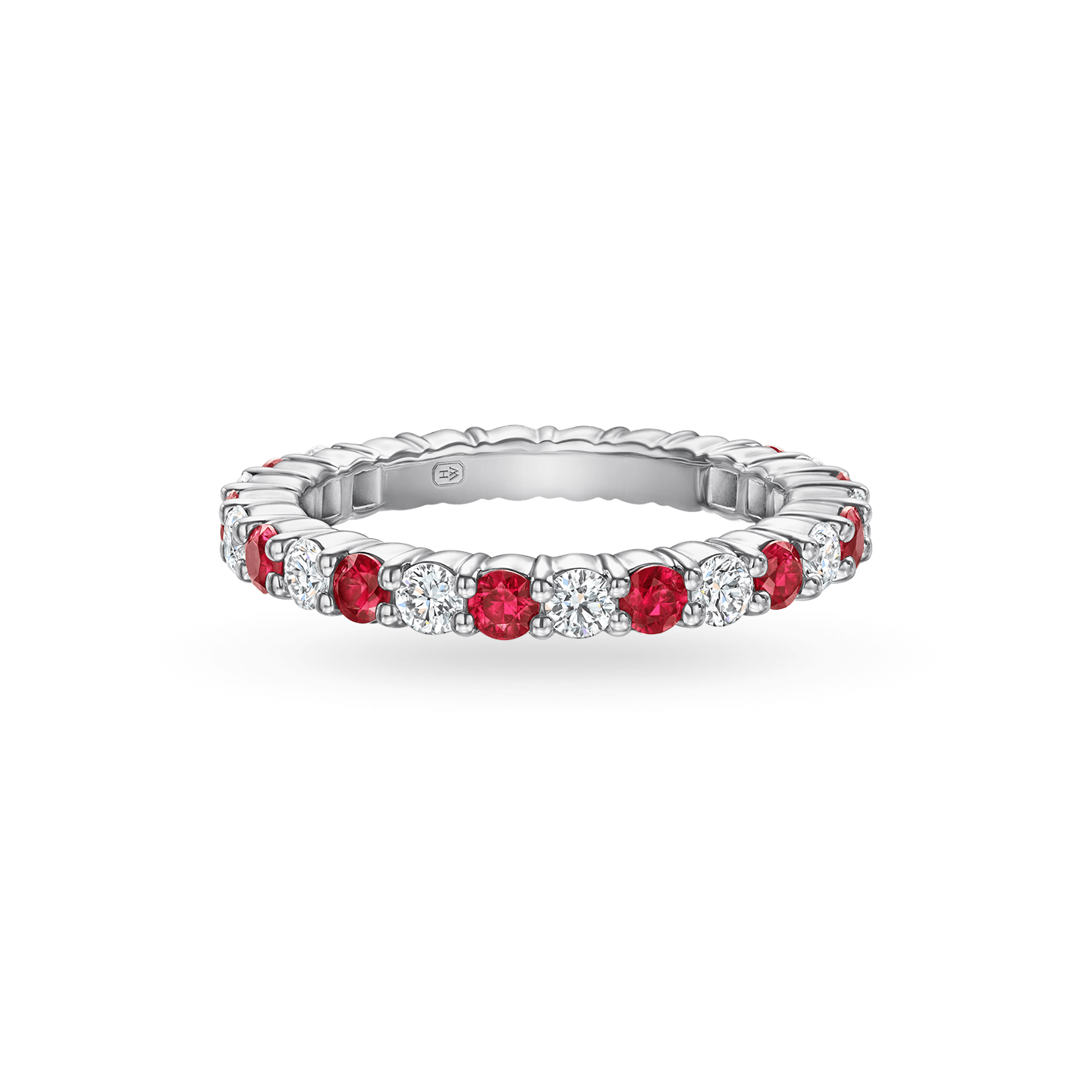 Ruby and Diamonds Wedding Ring, Half Eternity Ruby Wedding Band, 4 mm Two  Row Anniversary Ring