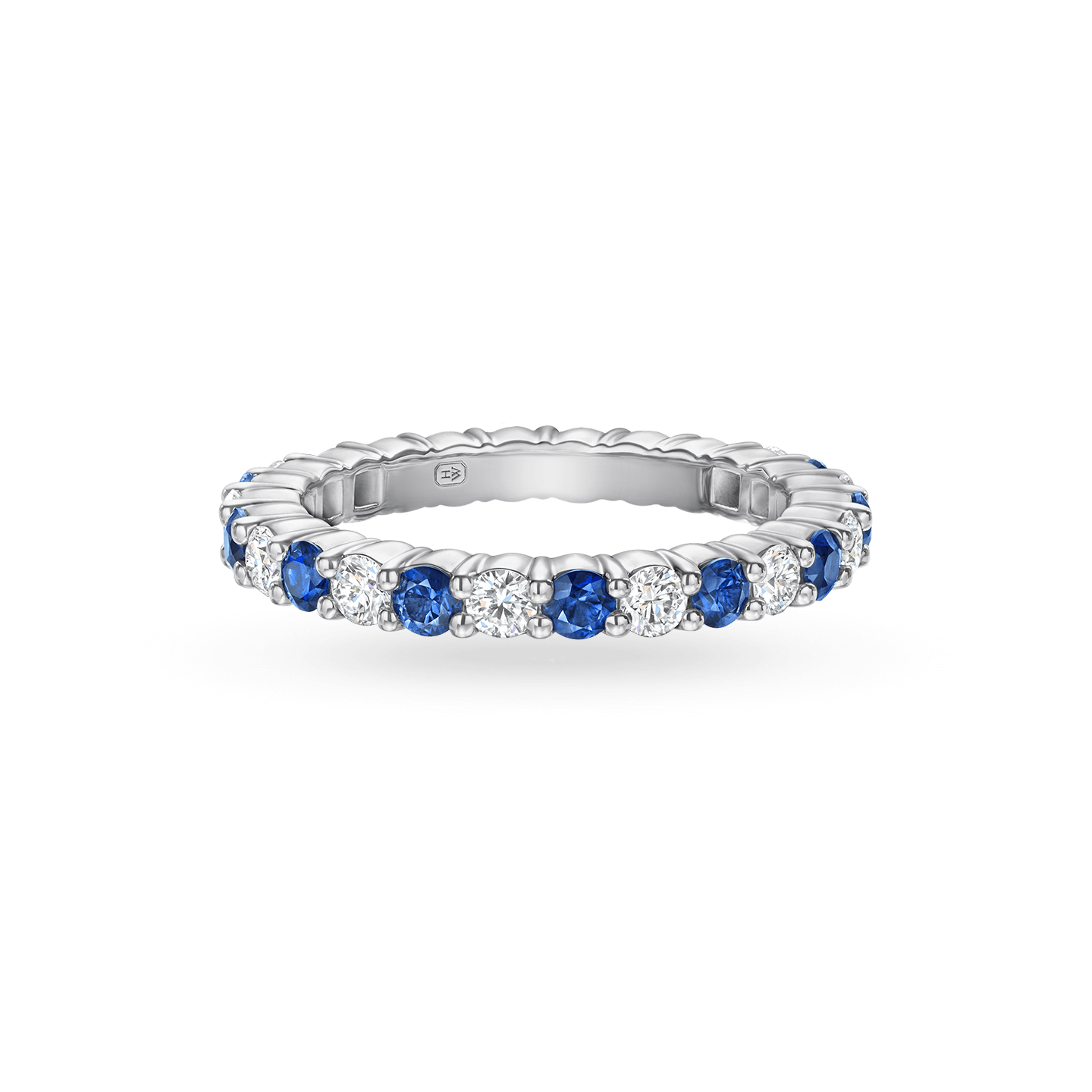 Prong-Set Round Brilliant Sapphire and Diamond Wedding Band, Product Image 1