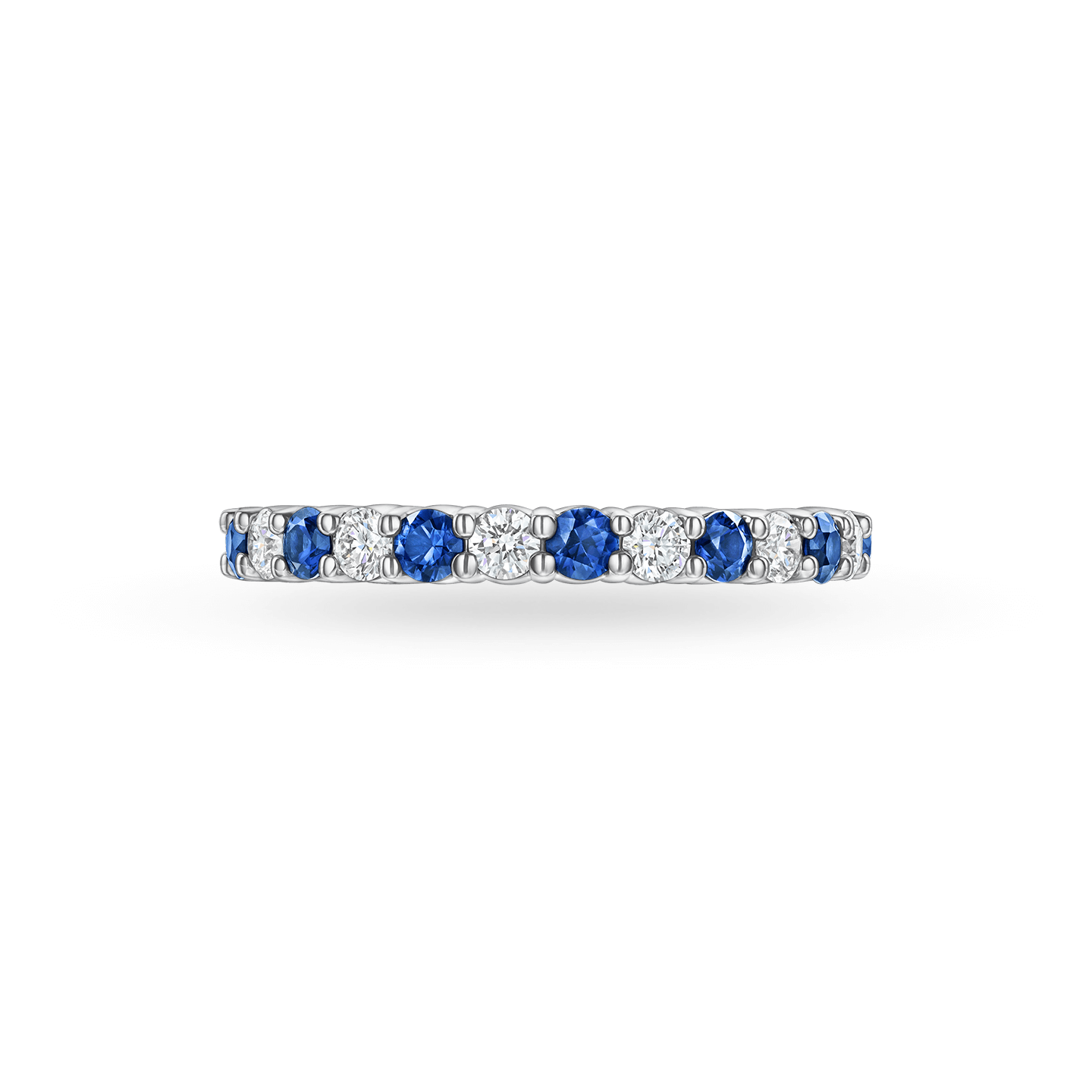 Prong-Set Round Brilliant Sapphire and Diamond Wedding Band, Product Image 2