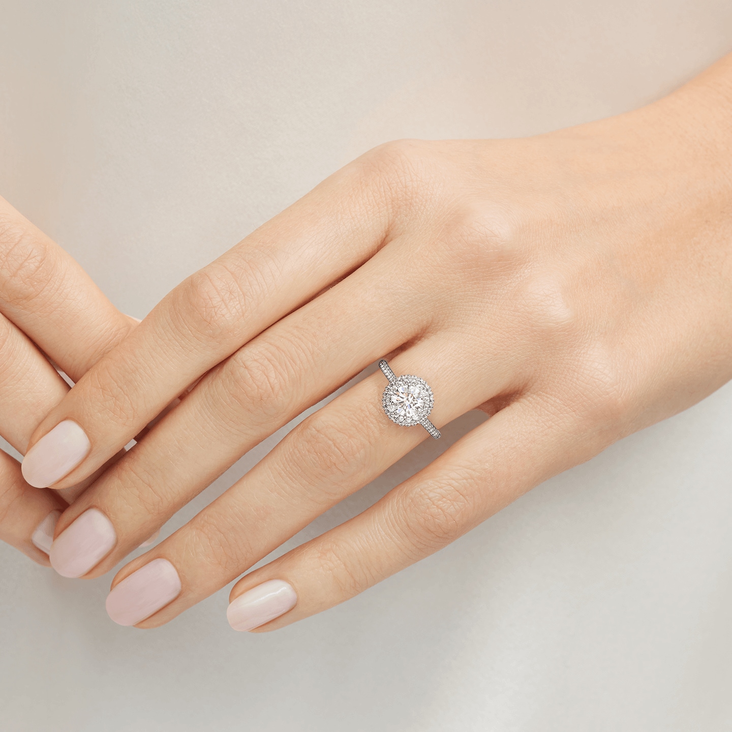 The One Double Halo Micropave Diamond Engagement Ring Harry Winston