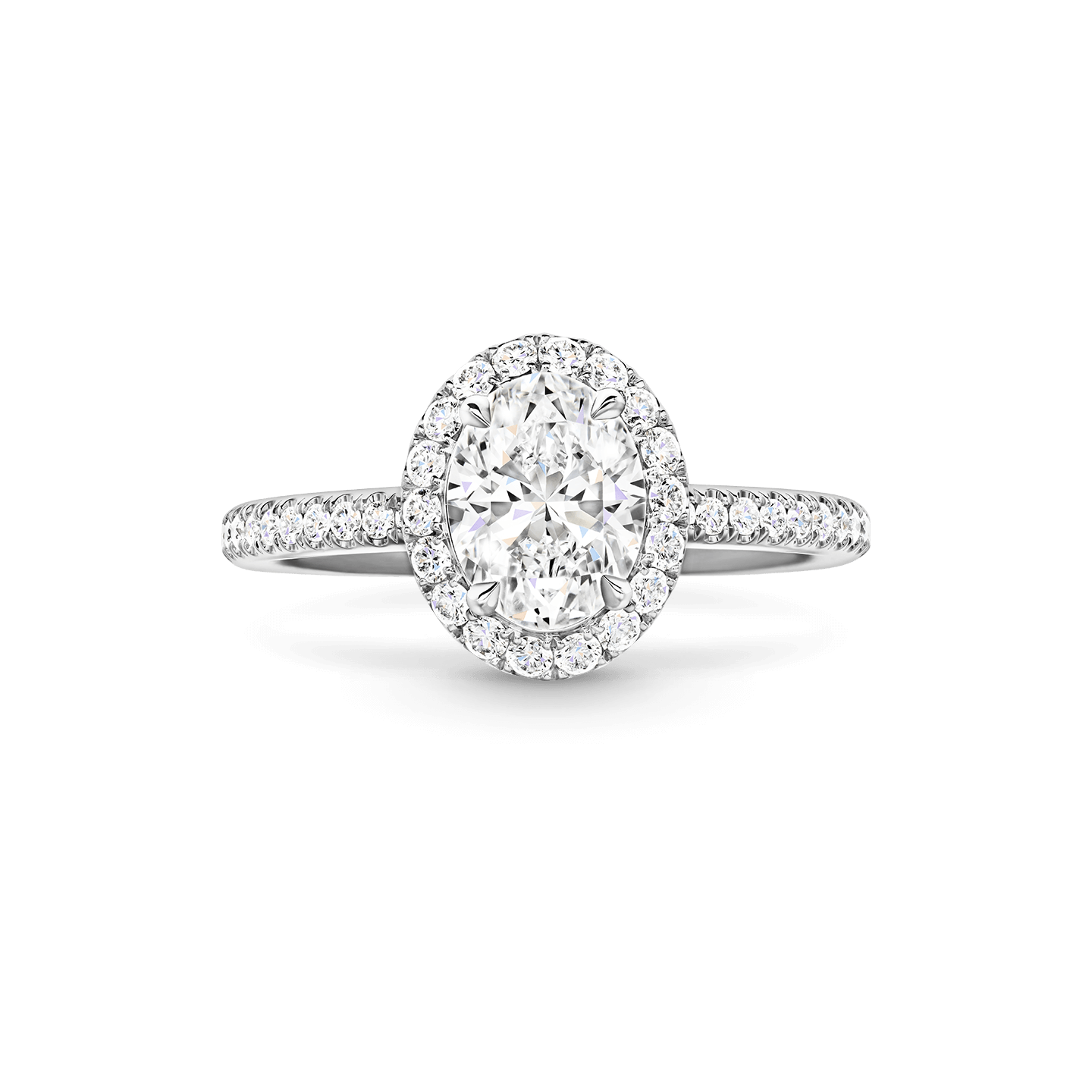Vue de face de la Bague de fiançailles The One diamant taille ovale et micropavage