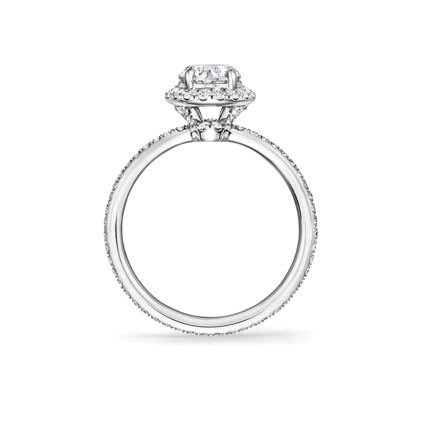 Vue latérale de la Bague de fiançailles The One diamant taille ovale et micropavage