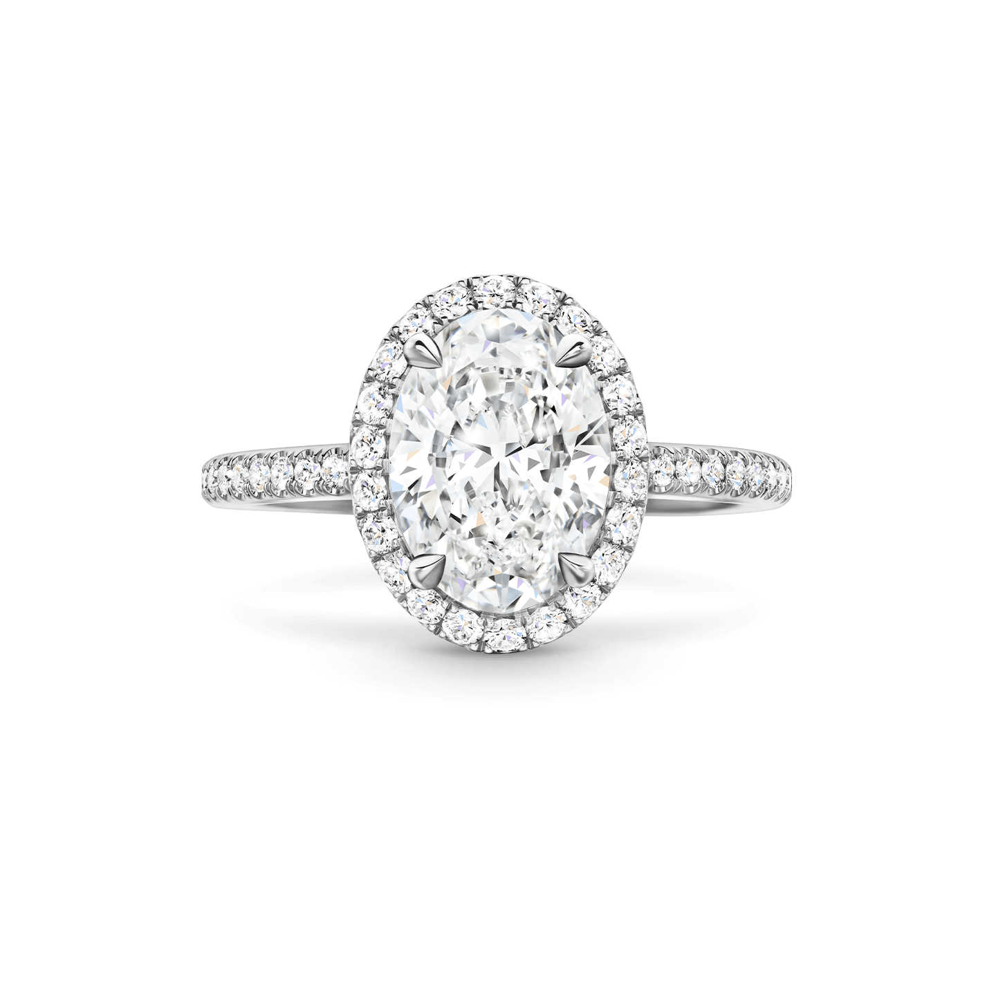 Vue de face de la Bague de fiançailles The One diamant taille ovale et micropavage