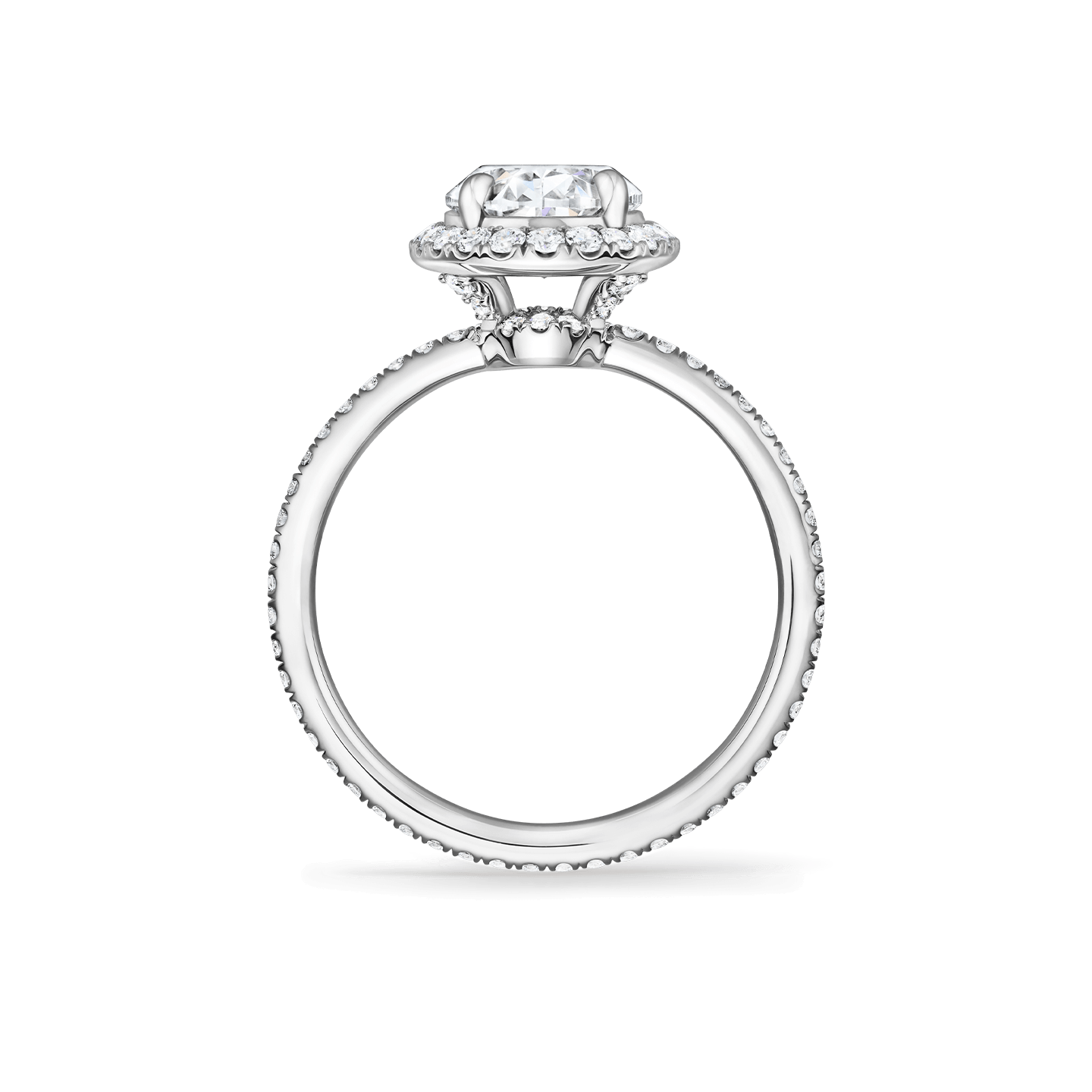 Vue latérale de la Bague de fiançailles The One diamant taille ovale et micropavage