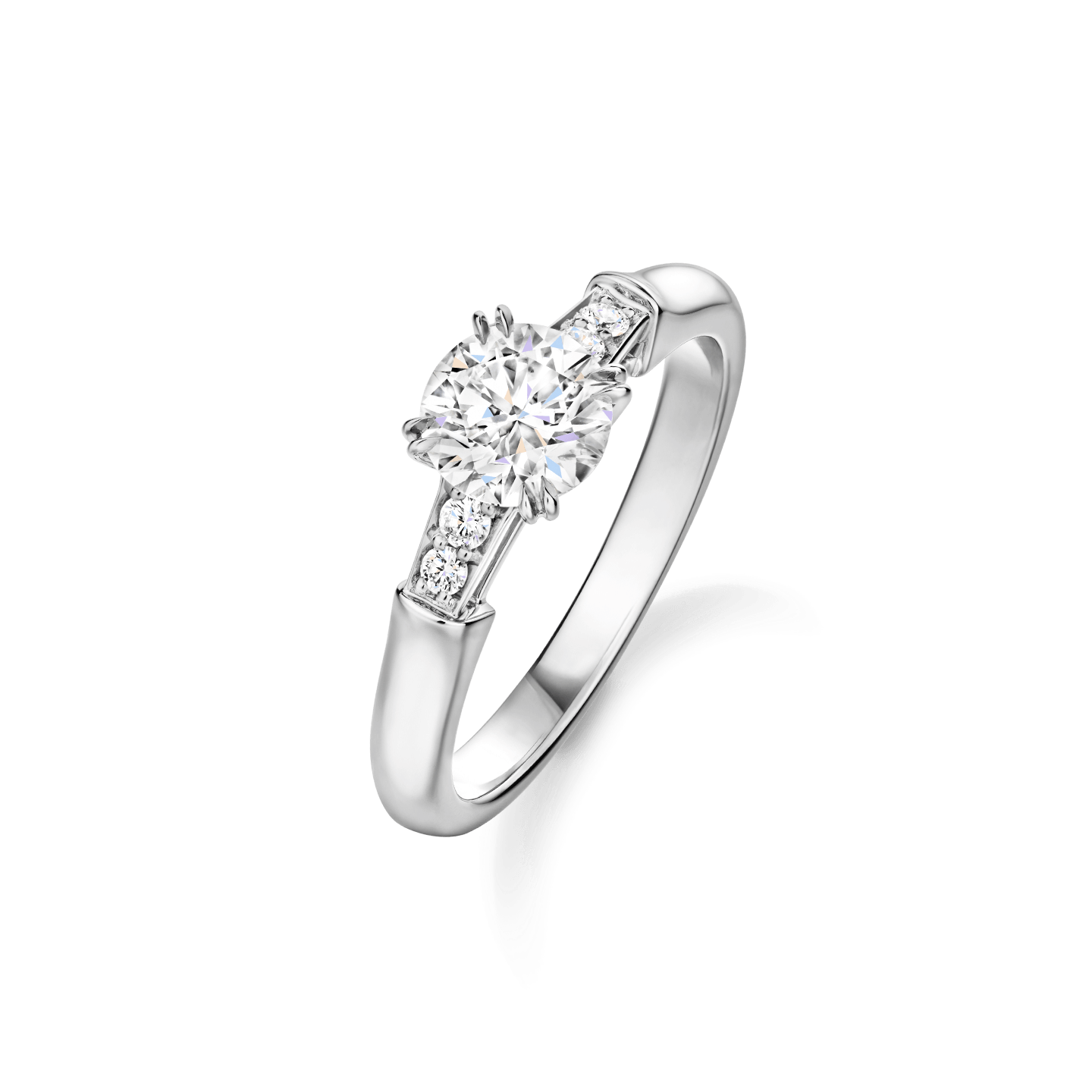 Angled view of the Tryst Round Brilliant Diamond Engagement Ring