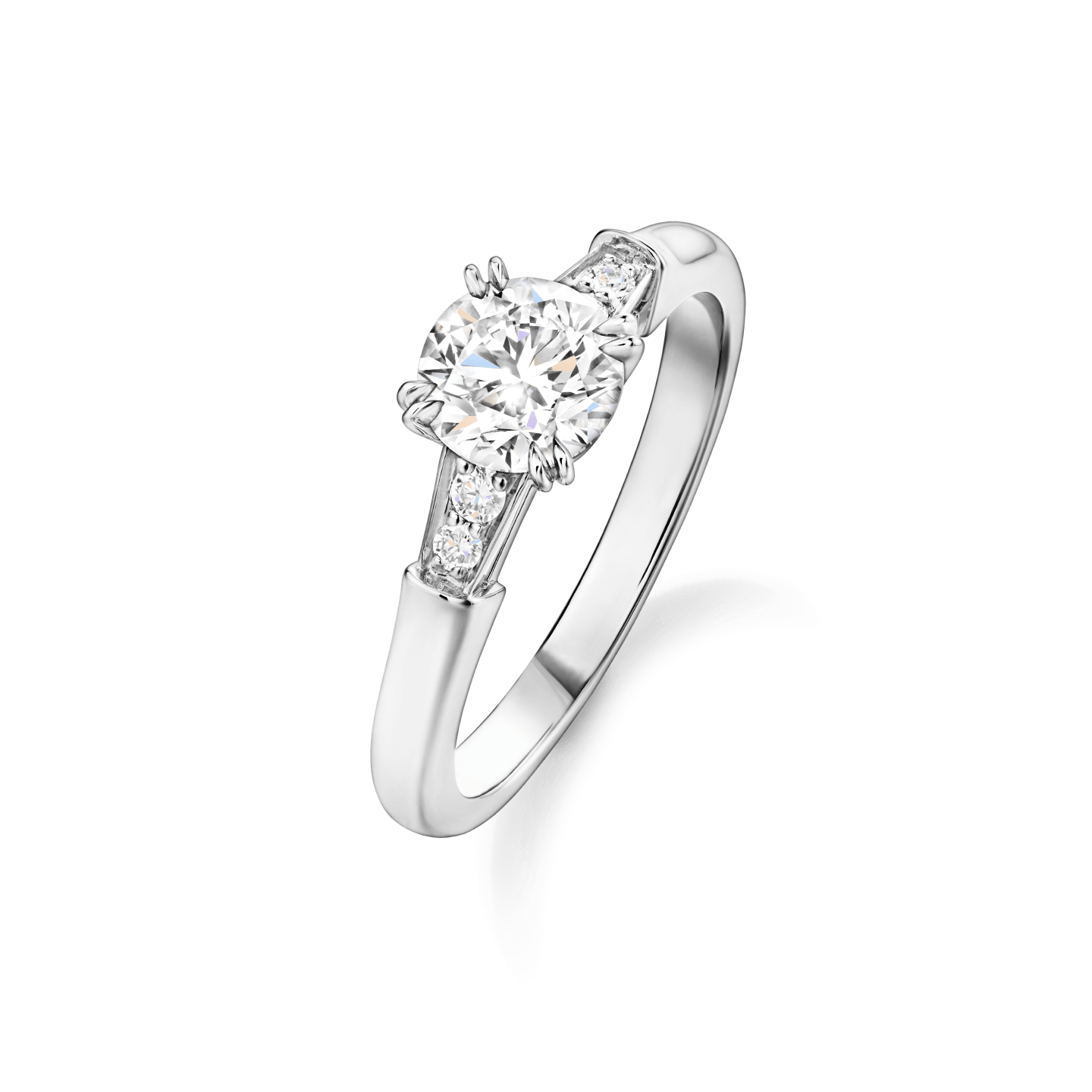 Angled view of the Tryst Round Brilliant Diamond Engagement Ring