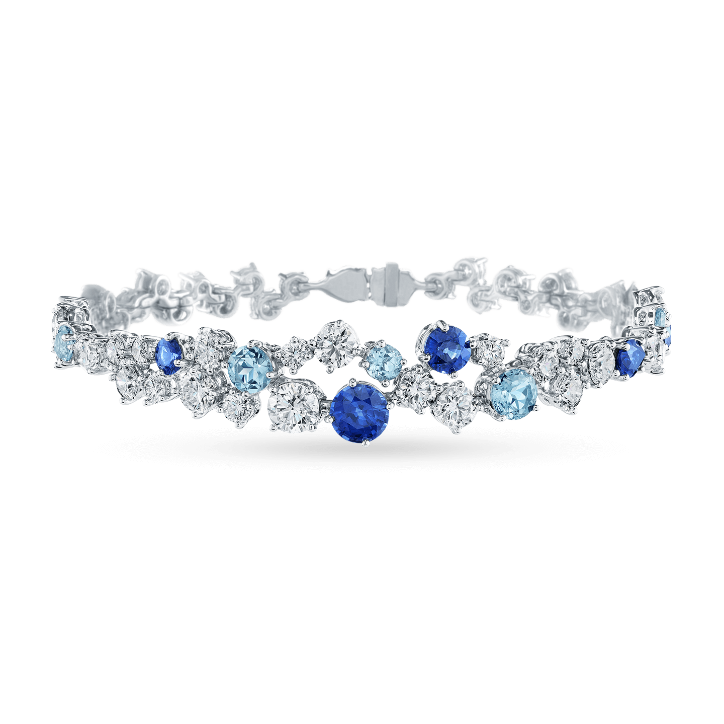 Sparkling Cluster Sapphire Aquamarine and Diamond Bracelet, Product Image 1