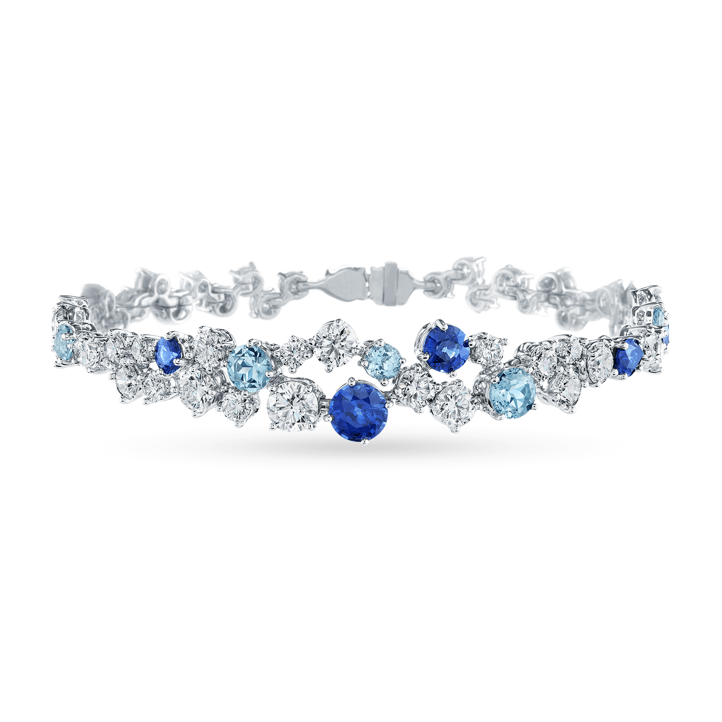 Sparkling Cluster Sapphire Aquamarine and Diamond Bracelet Harry Winston