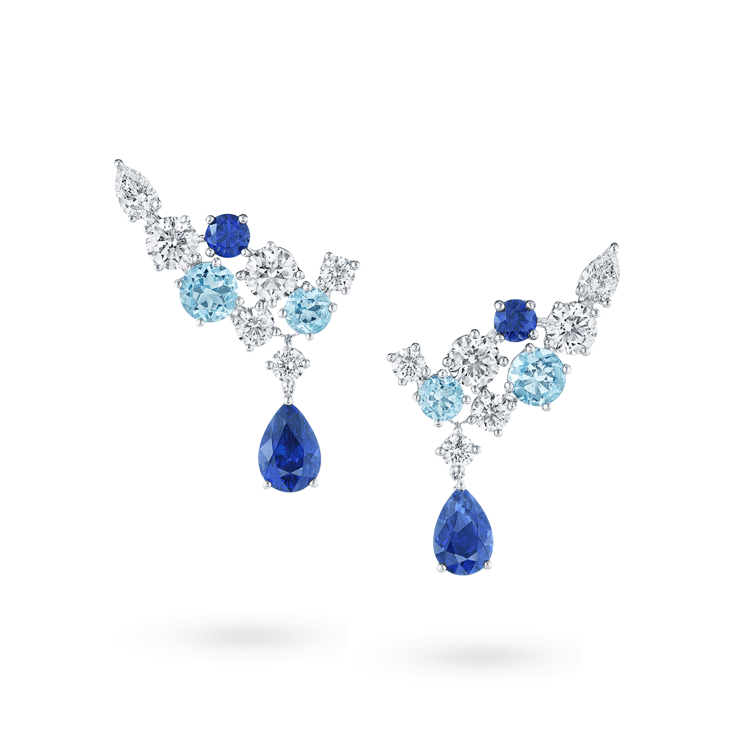 Sparkling Cluster Sapphire Aquamarine and Diamond Earrings, Product Image 1