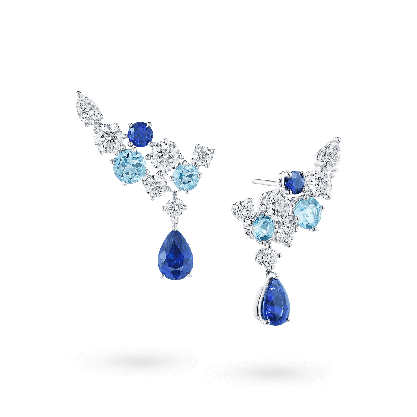 Sparkling Cluster Sapphire Aquamarine and Diamond Earrings, Product Image 2