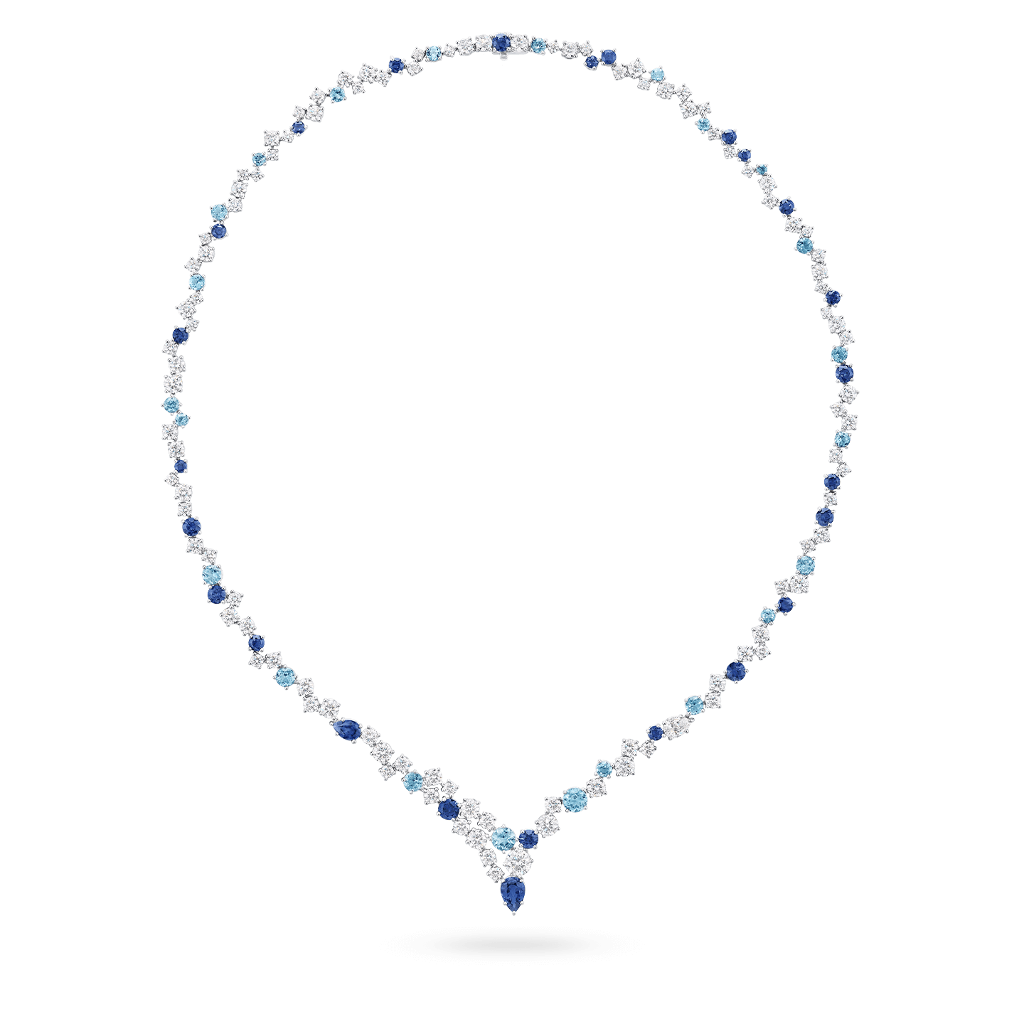 Sparkling Cluster Sapphire Aquamarine and Diamond Necklace, Product Image 1