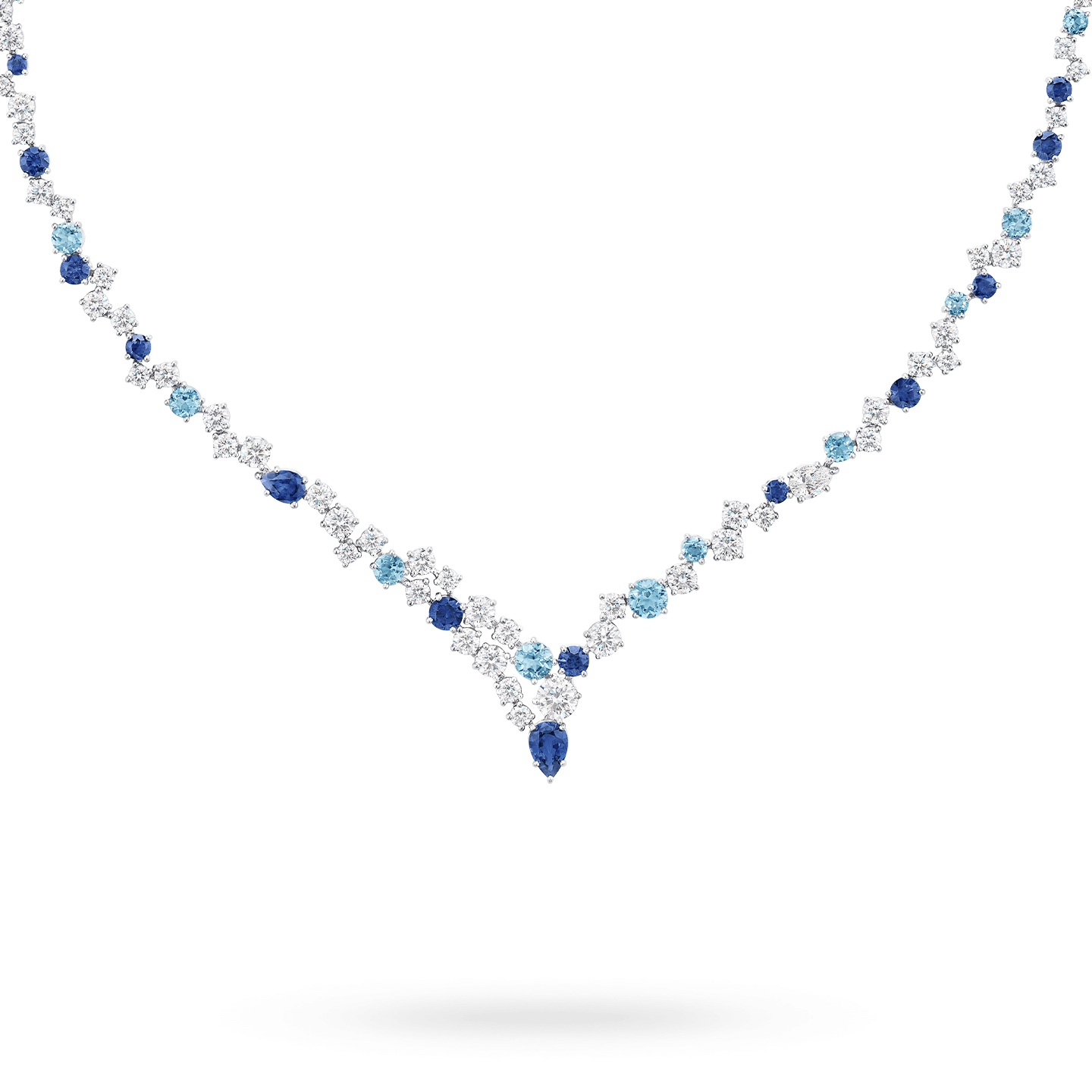 Sparkling Cluster Sapphire, Aquamarine and Diamond Necklace